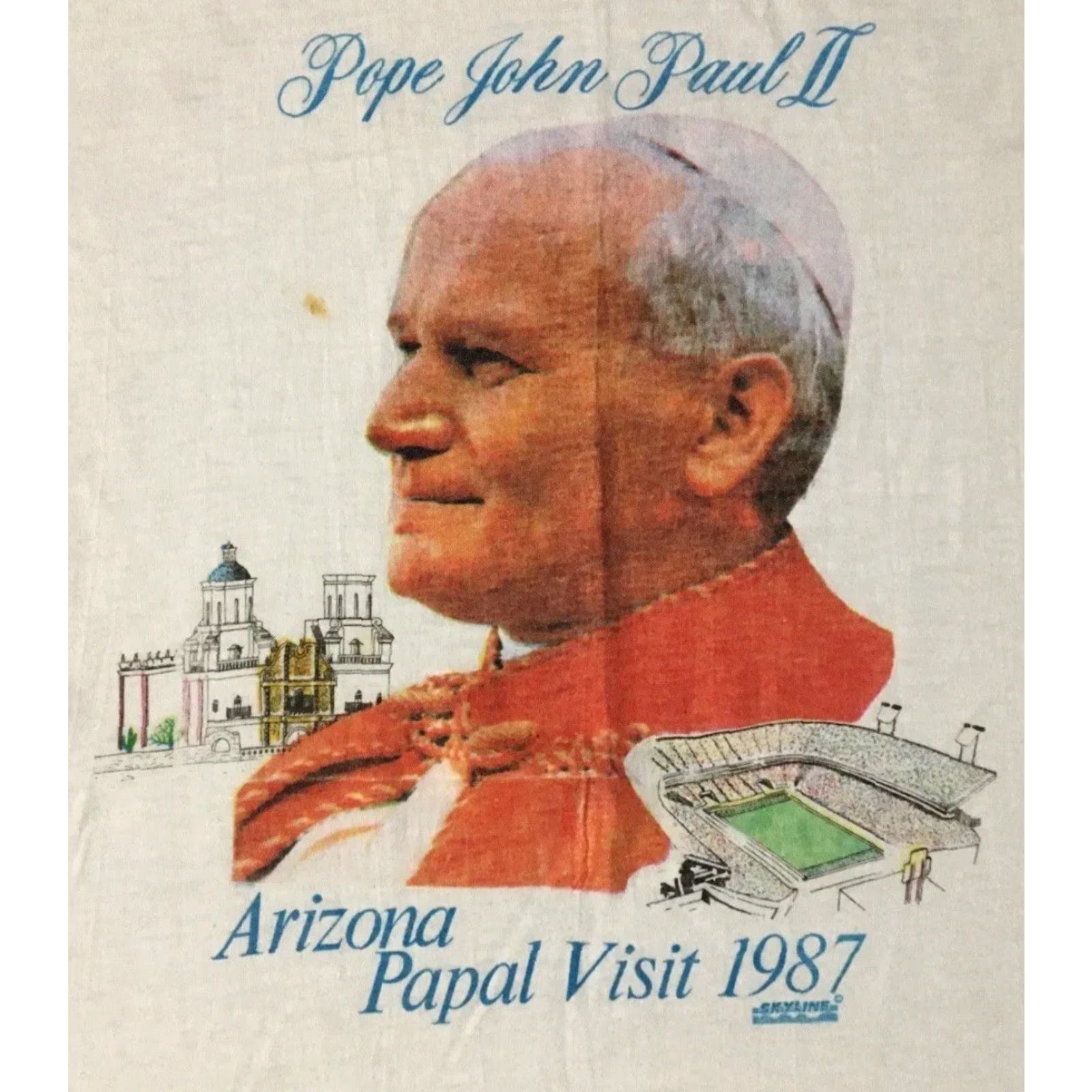 Vintage VINTAGE Pope John Paul II Phoenix AZ Faded Tour Shirt L White Jesus Christ Lord 80s Grunge USA Religion Religion Mens Shirt Size US L / EU 52-54 / 3 - 3 Thumbnail