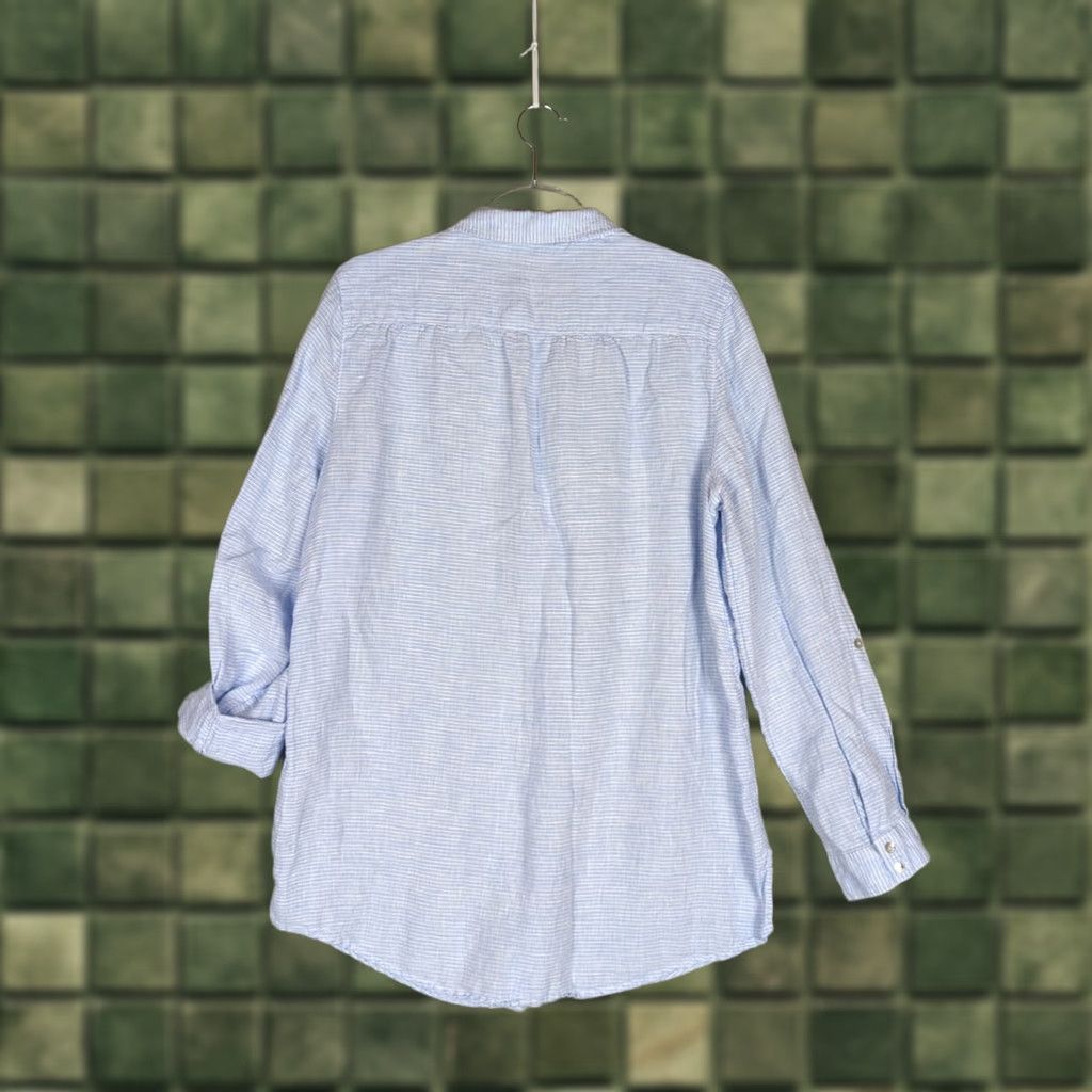 Vintage St Tropez Tunic Shirt Women XL Linen Beach Cover Up White Blue Stripe Summer Casual Button-Up Collared Beach Theme Size XL / US 12-14 / IT 48-50 - 1 Thumbnail