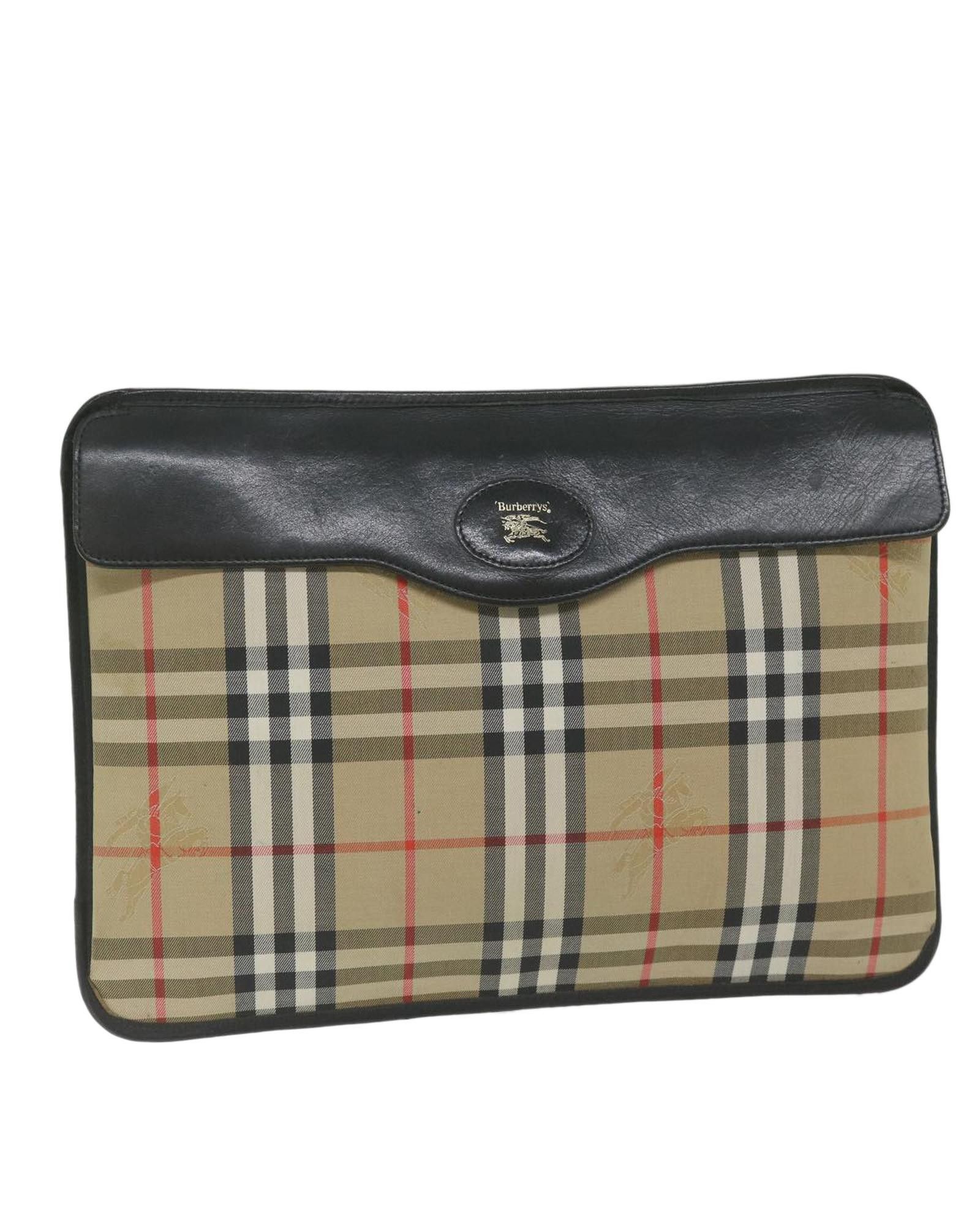 image of Beige Nylon Clutch Bag With Burberry Nova Check Pattern, Women's
