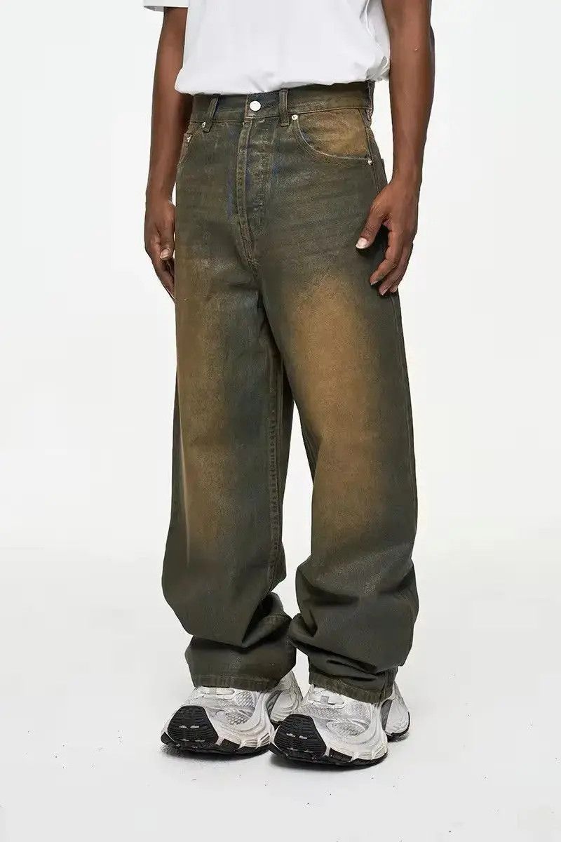 Japanese Brand Oil Wax Distressed Mud Coated Brown Design Jeans Size US 32 / EU 48 - 3 Thumbnail