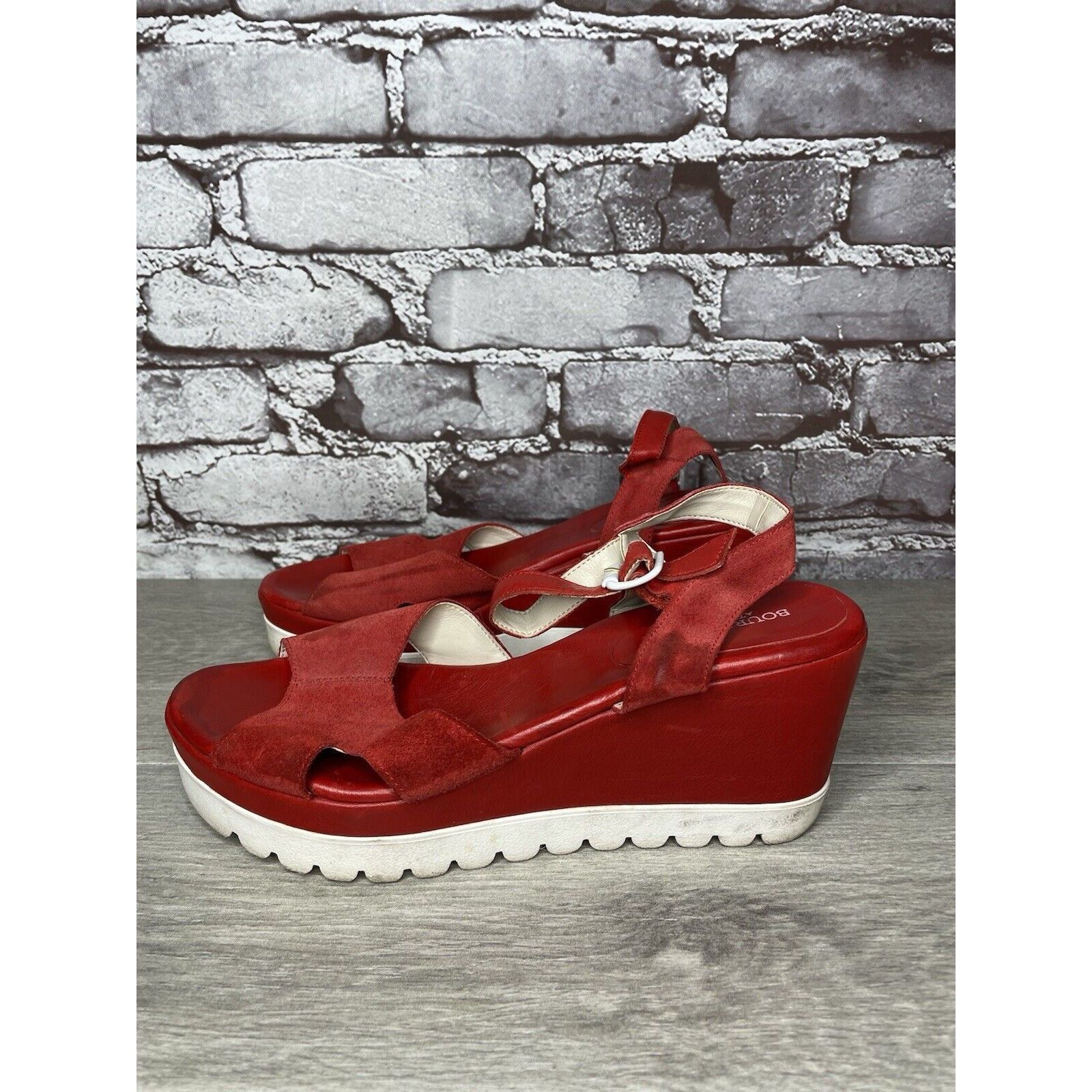 Other Bournazos Athens Red Suede Leather Ankle Strap Wedge Sandals Size US 8.5 / IT 38.5 - 6 Thumbnail