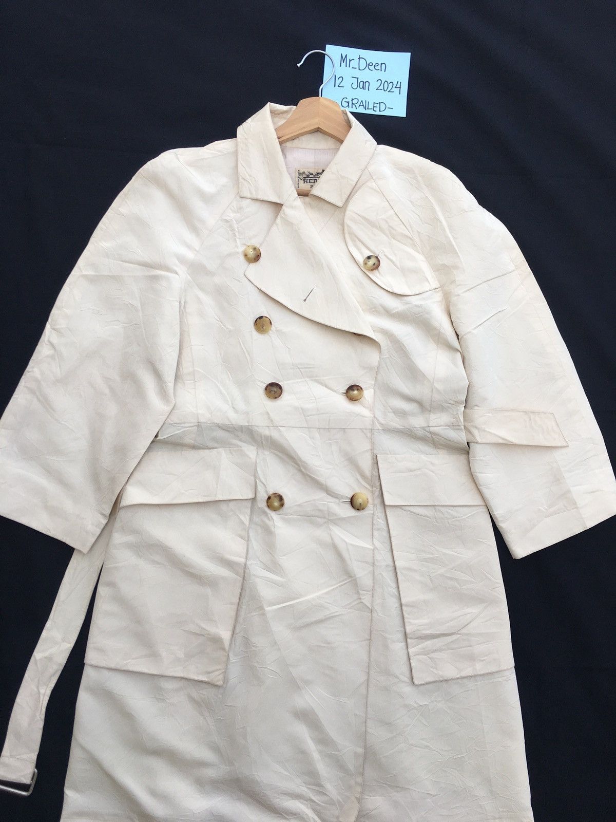 Hermes Vintage 90s HERMÈS Trench Coat Double Breasted Coat Size M / US 6-8 / IT 42-44 - 6 Thumbnail