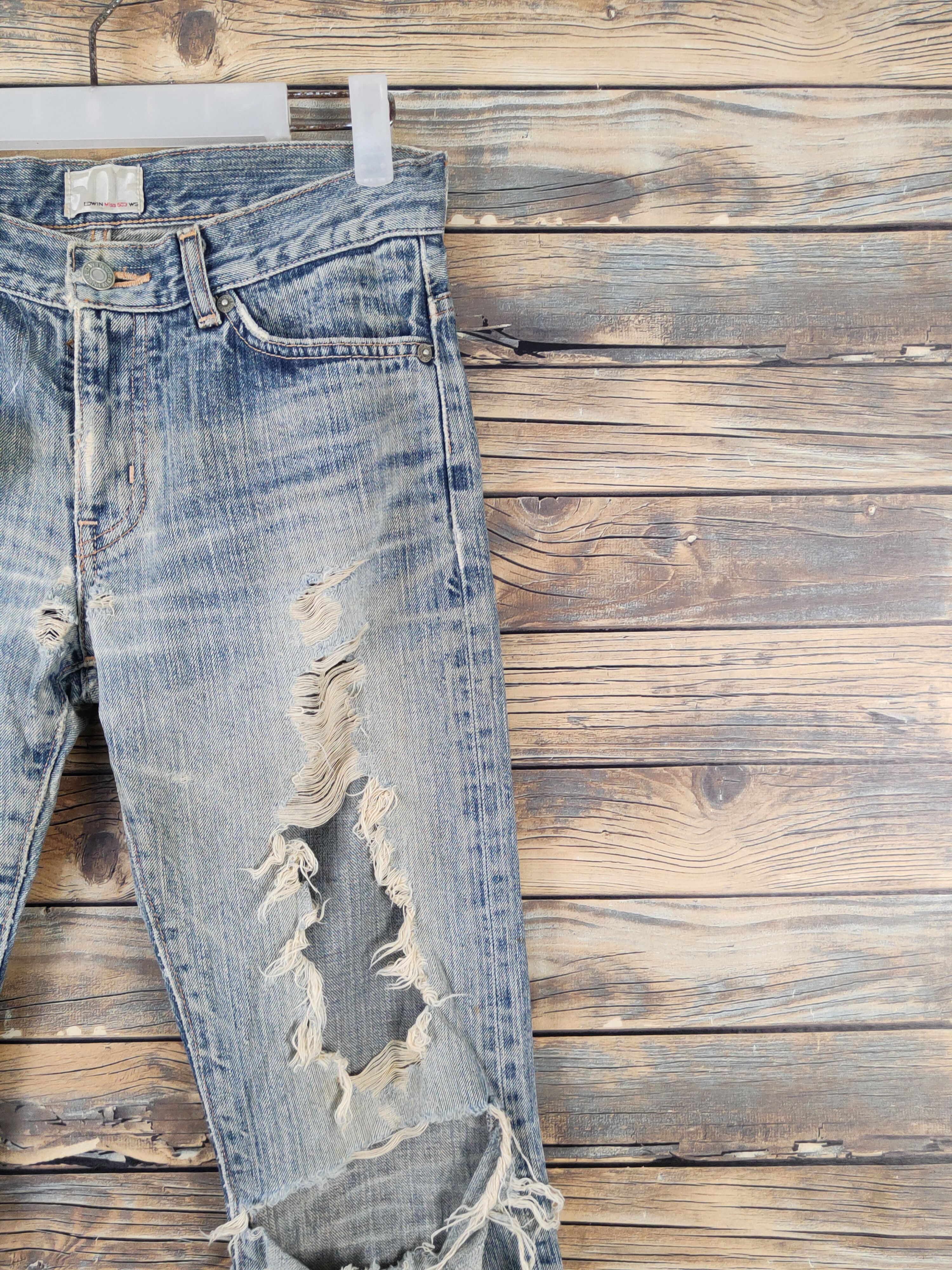 Edwin Edwin 503 Blue Distressed Ripped denim Jeans #W1969 Size 29" - 5 Thumbnail