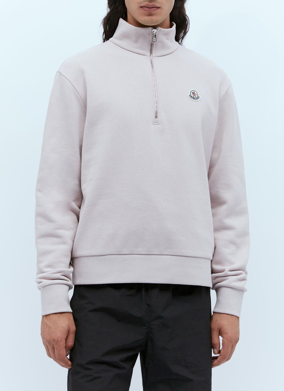 image of Moncler Logo Patch Half-Zip Sweatshirt in Pink, Men's (Size XL)