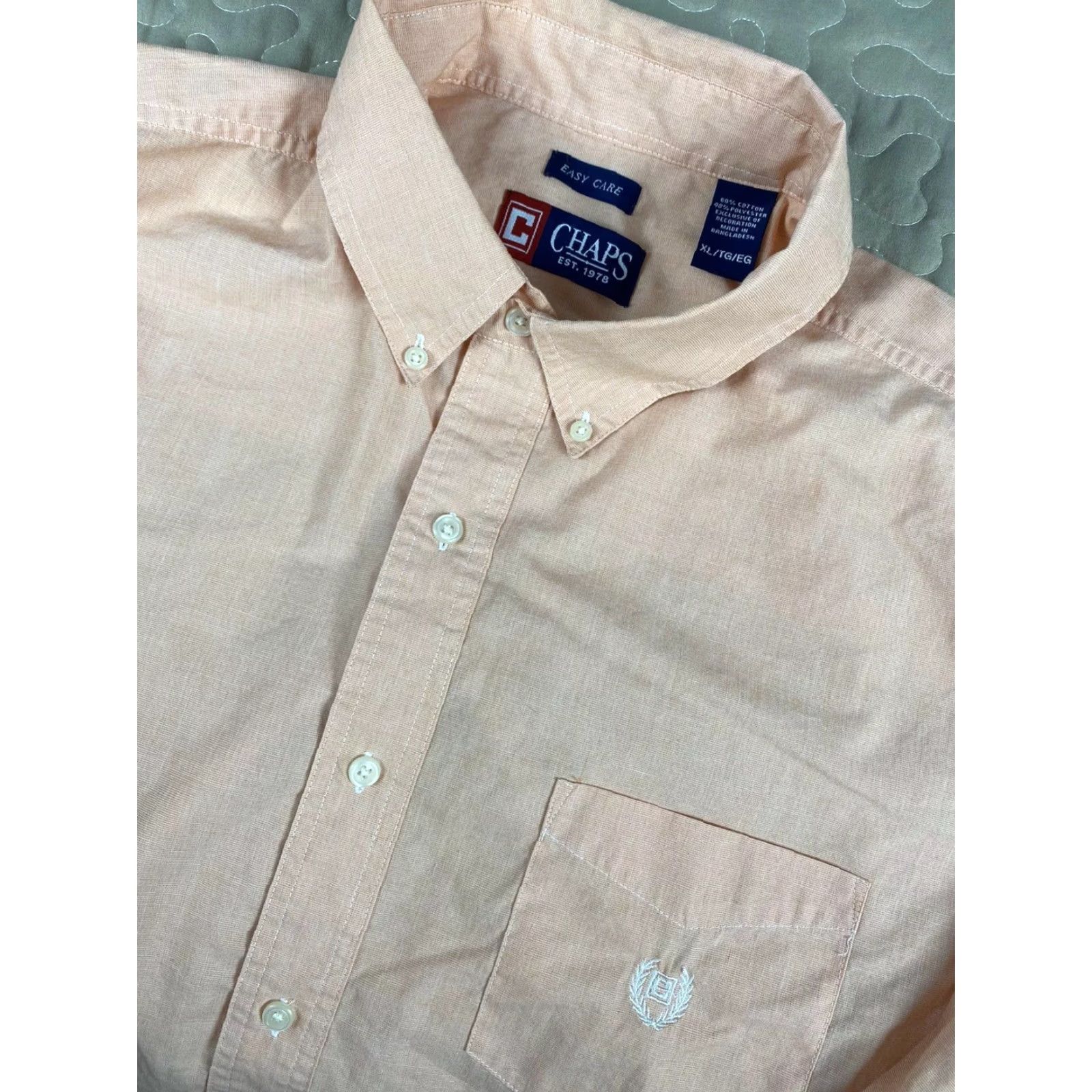 Chaps VINTAGE Chaps Ralph Lauren Button-Down Dress Shirt Easy Care XL Orange Men Size 46R - 3 Thumbnail