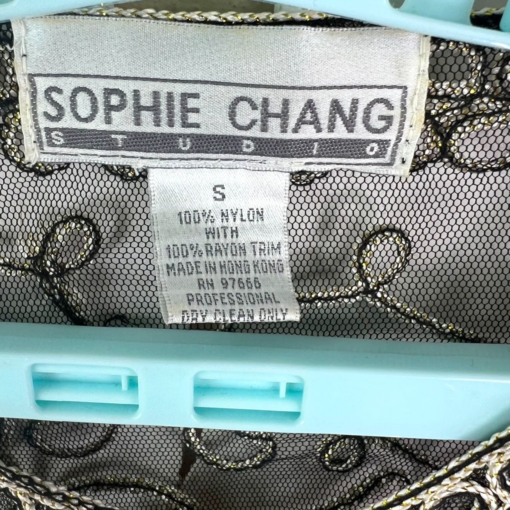 Vintage Sophie Chang Studio Blouse Womens S Gold Sheer Embroidered Floral Brocade Designer Formal Party Size S / US 4 / IT 40 - 5 Thumbnail