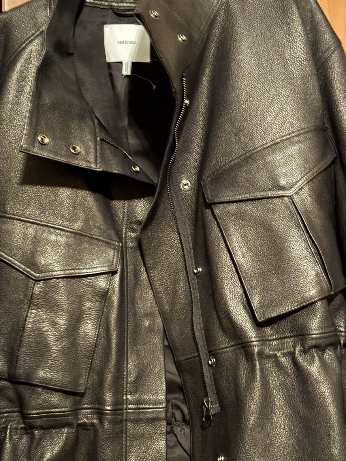 H&M H&M Studio Collection sz XL Black Peplum leather jacket Size XL / US 12-14 / IT 48-50 - 12 Thumbnail