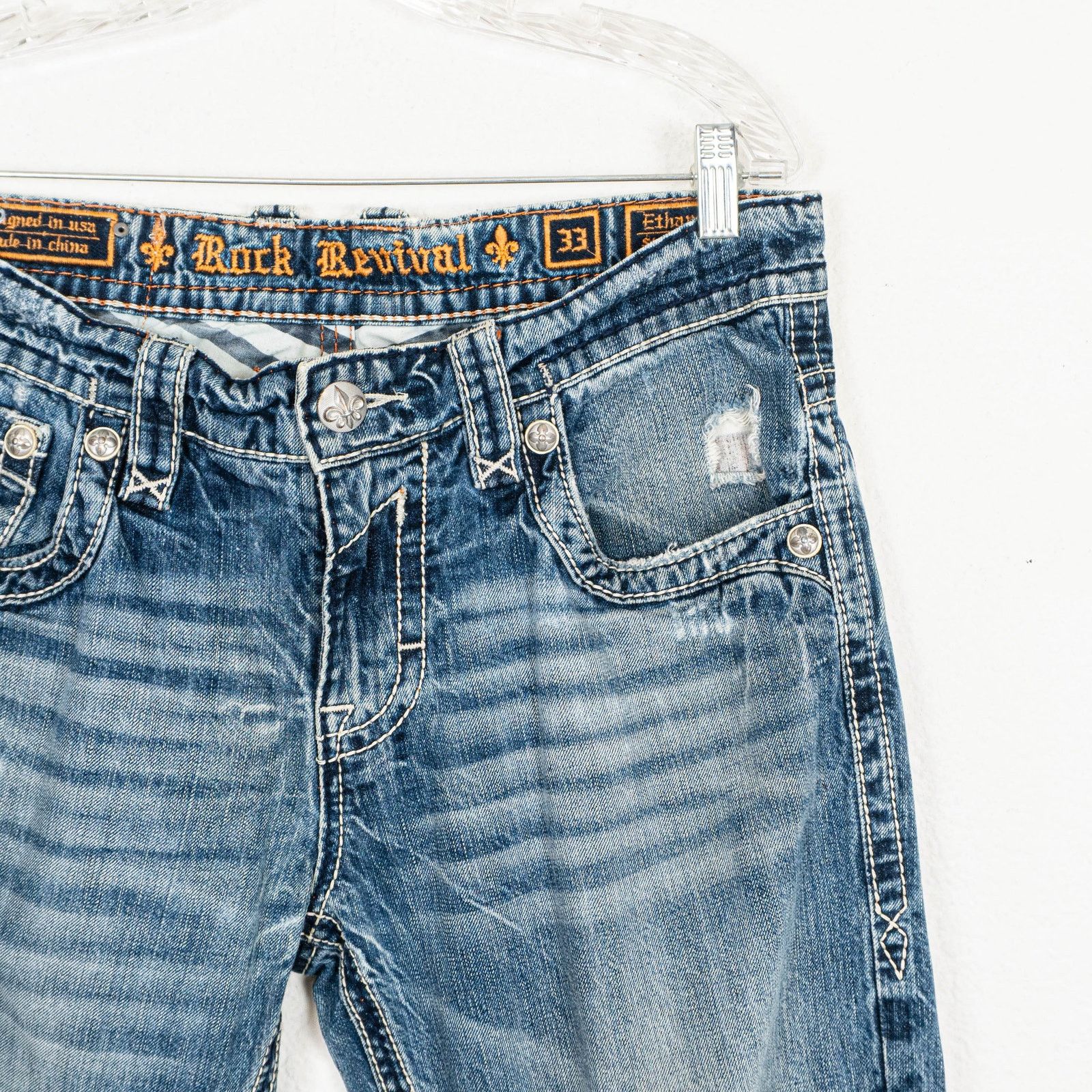 Rock Revival Rock Revival Ethan Straight Denim Jeans ripped Distressed 33 Size US 33 - 12 Thumbnail