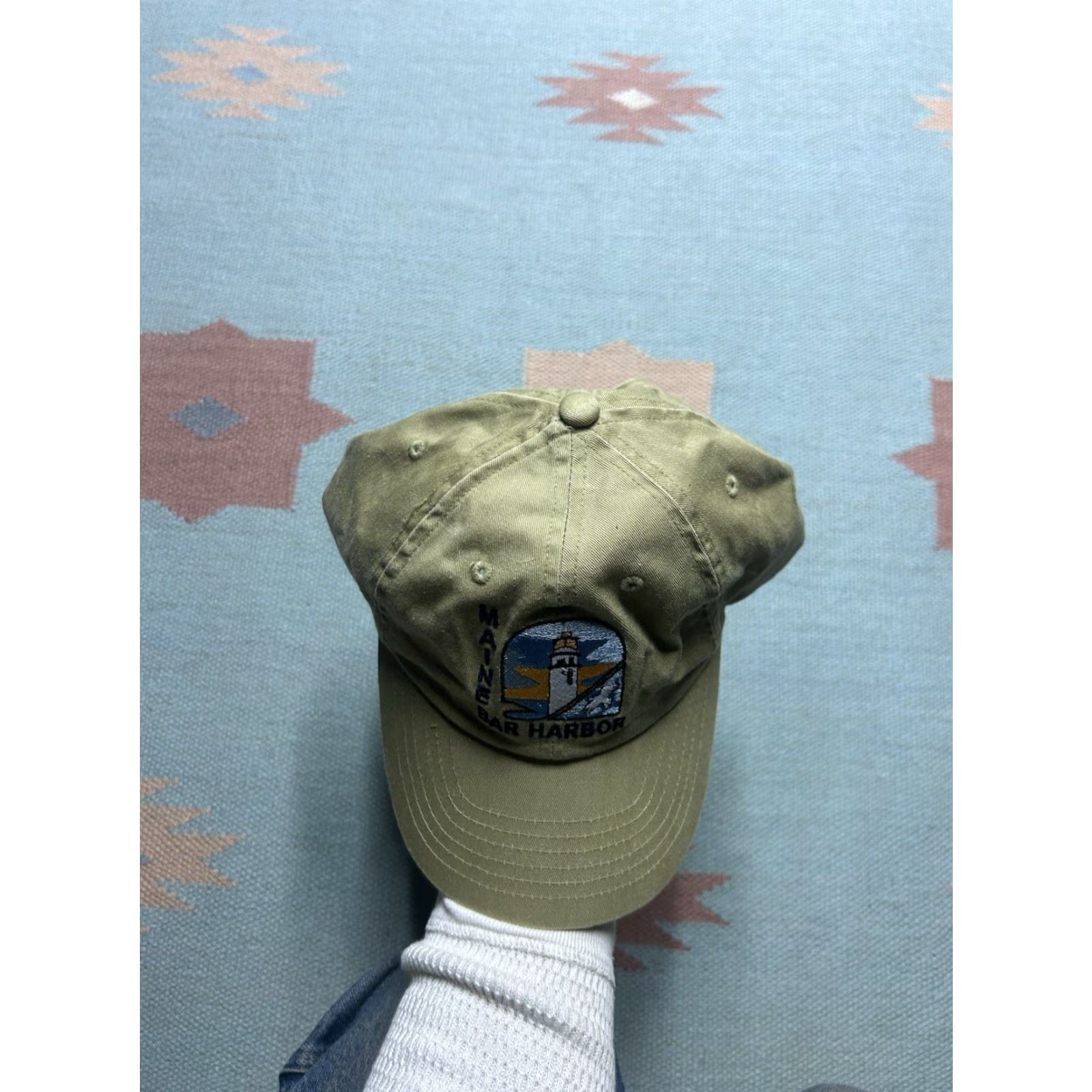 Vintage VINTAGE Unbranded Baseball Cap Strapback Hat Bar Harbor Maine Lighthouse Embroidered Beige Tan Adjustable Mens Size ONE SIZE - 3 Thumbnail