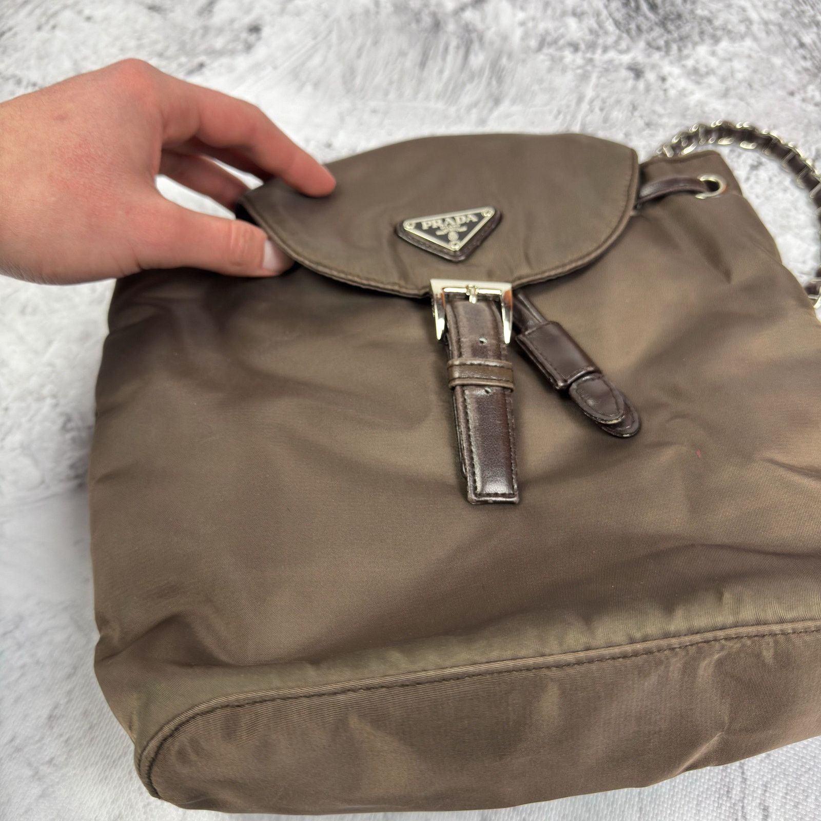 Prada Prada Milano Small Re-Nylon Womens Brown Logo Patch Backpack Size ONE SIZE - 7 Thumbnail