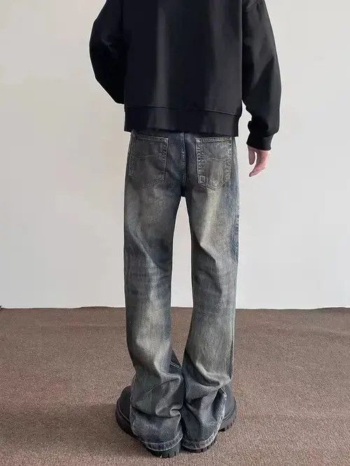 Japanese Brand × Jean Street distressed straight-leg micro-flared ink-dotted jeans Size US 32 / EU 48 - 3 Thumbnail