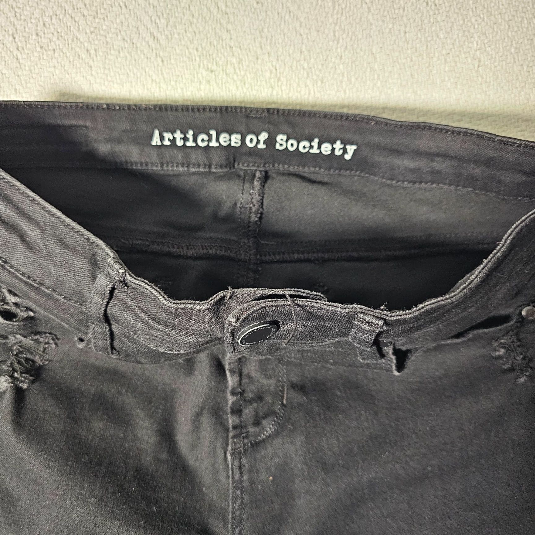 Vintage Articles Of Society Jeans Women's 26 Black Denim Low Rise Skinny Distressed Jeans Size 26" / US 2 / IT 38 - 3 Thumbnail