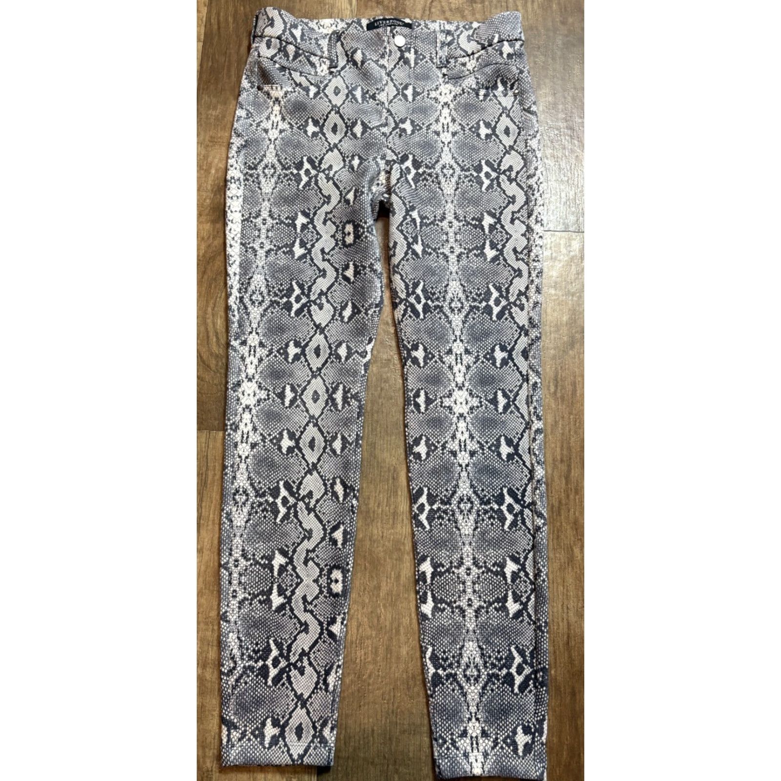 Vintage Liverpool Pants Womens Size 8 29 Snakeskin Pattern Stretch RN 133647 Gray Ankle Mothers? Size 30" / US 8 / IT 44 - 2 Thumbnail