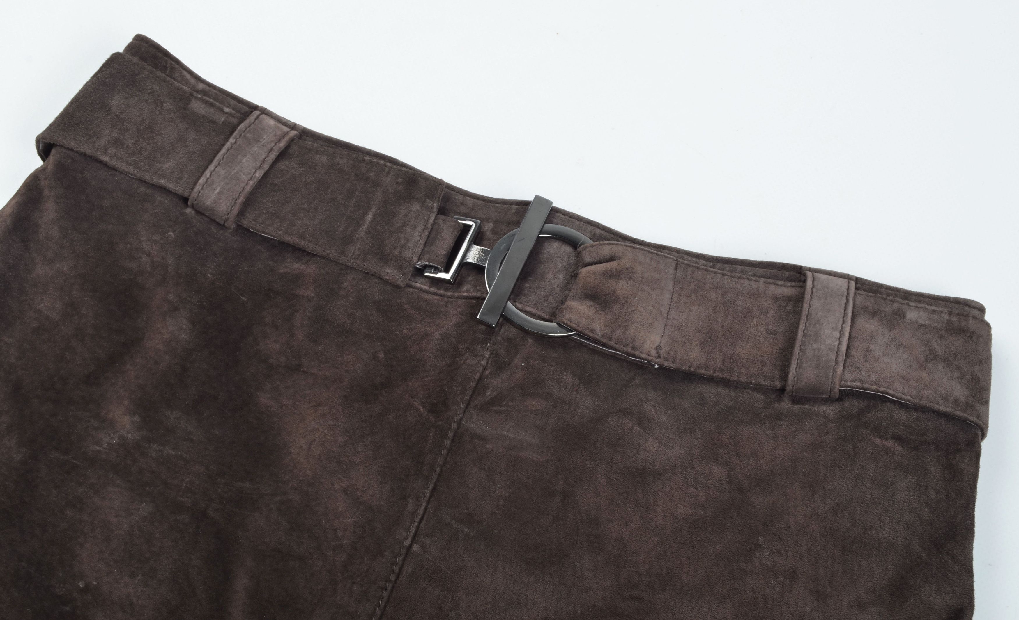 Vintage Rare Jane Norman Y2K Belted Suede Leather Mini Skirt Size 28" / US 6 / IT 42 - 4 Thumbnail