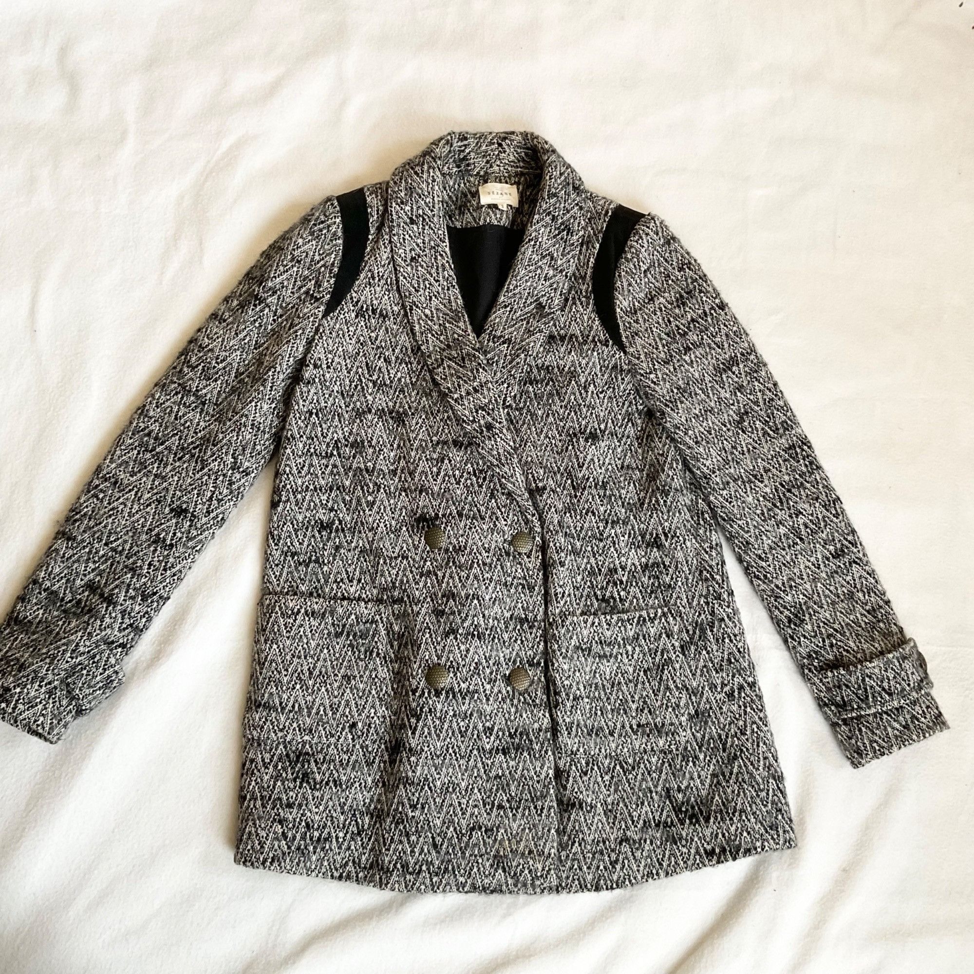 Sezane Sezane black gray tweed coat blazer wool jacket SZ S bust 35 Size XS / US 0-2 / IT 36-38 - 2 Thumbnail
