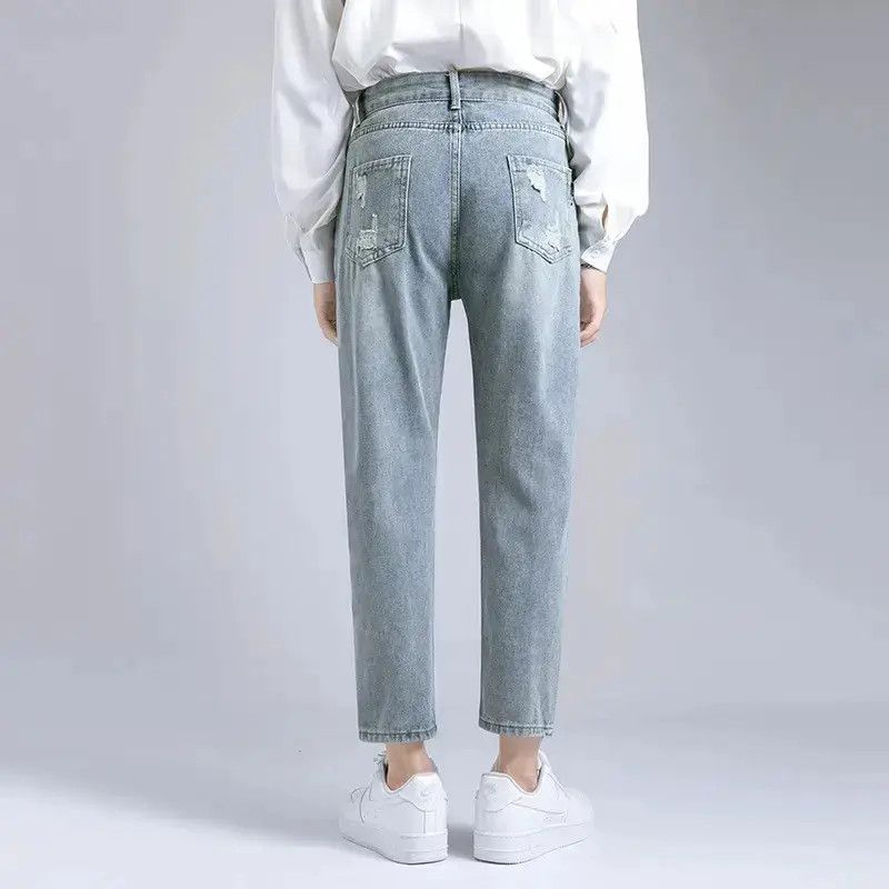 Japanese Brand Retro loose straight leg ripped jeans Size US 30 / EU 46 - 6 Thumbnail