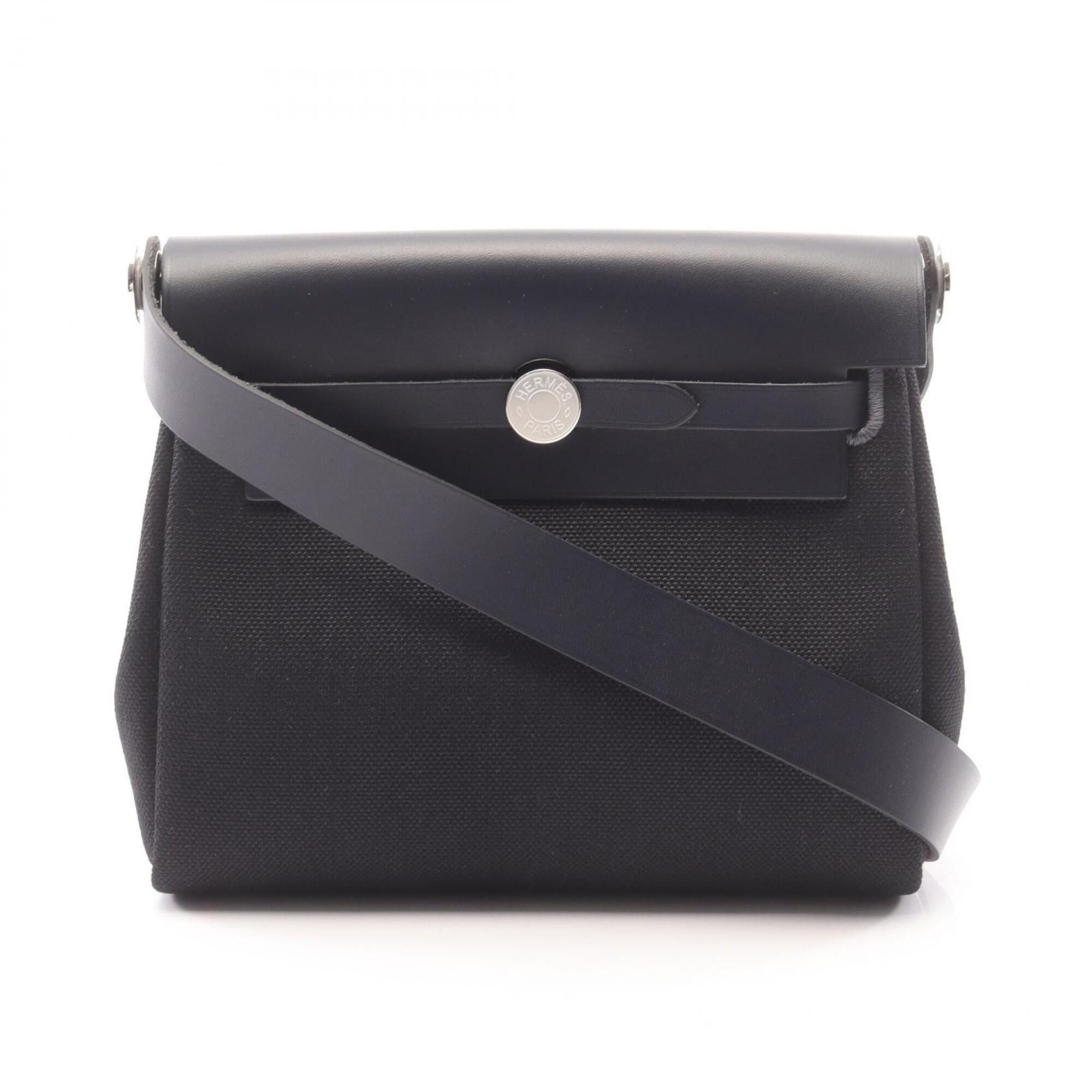 Hermes Hermes Herbag Zip Mini Shoulder Bag Handbag Canvas Leather Toile Military Vache Hunter Women's Black/Navy Size ONE SIZE - 1 Thumbnail