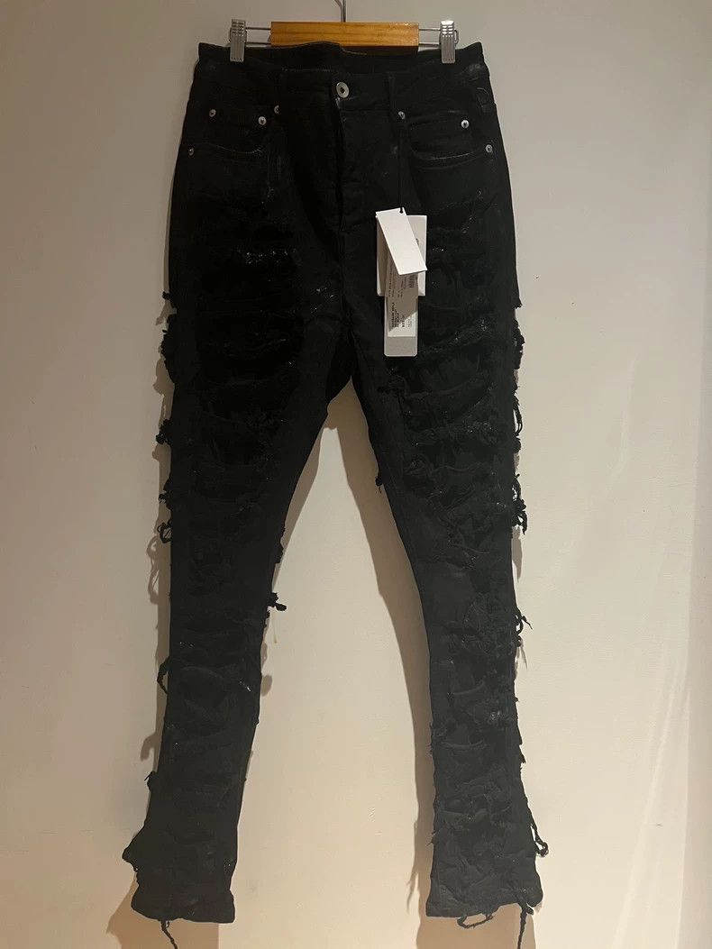Rick Owens Rick Owens Black Destruction Wax Coated Jeans Size US 31 - 1 Thumbnail