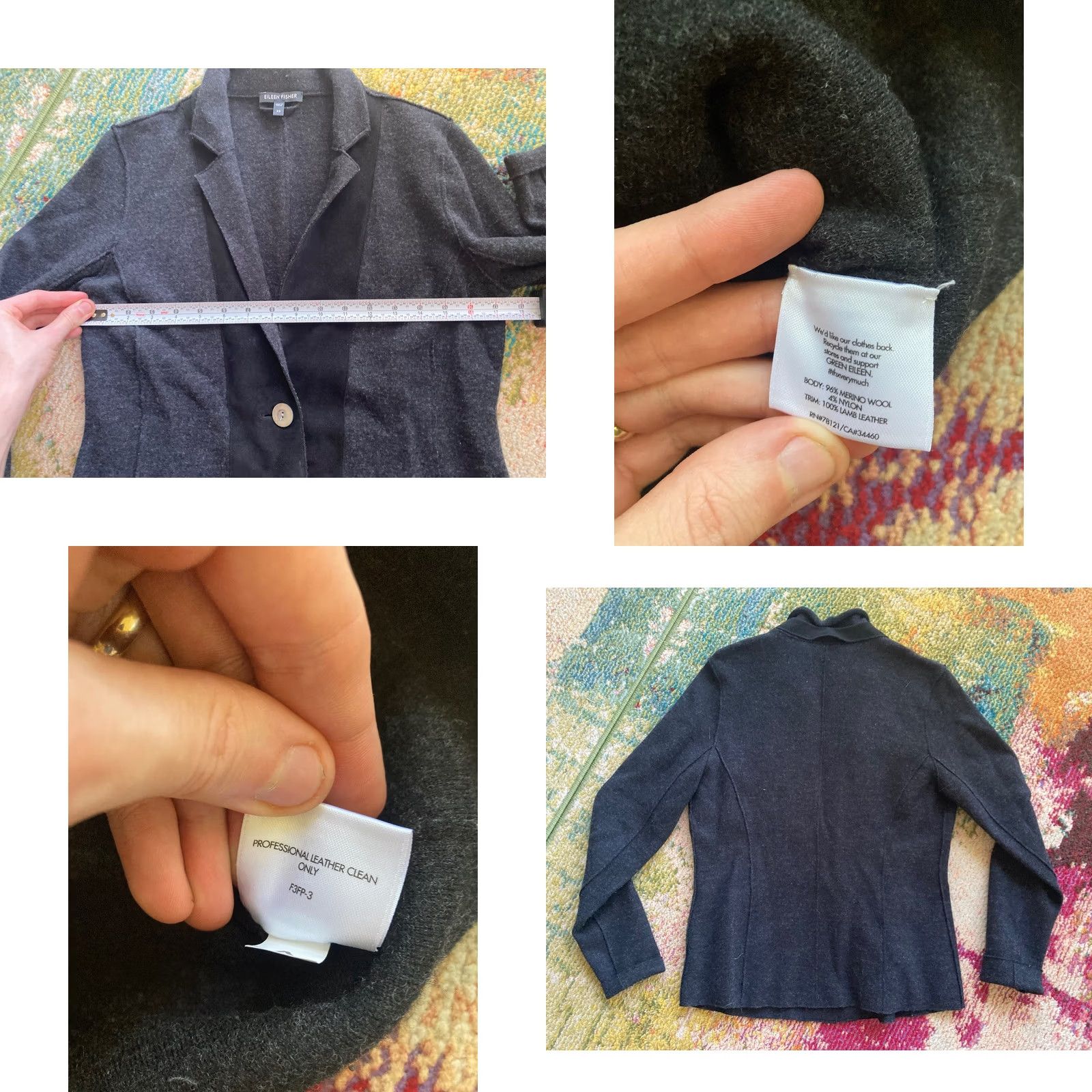 Eileen Fisher Eileen Fisher Cardigan Jacket Womens XS Notch Collar Merino Wool Leather Trim Size XS / US 0-2 / IT 36-38 - 8 Thumbnail
