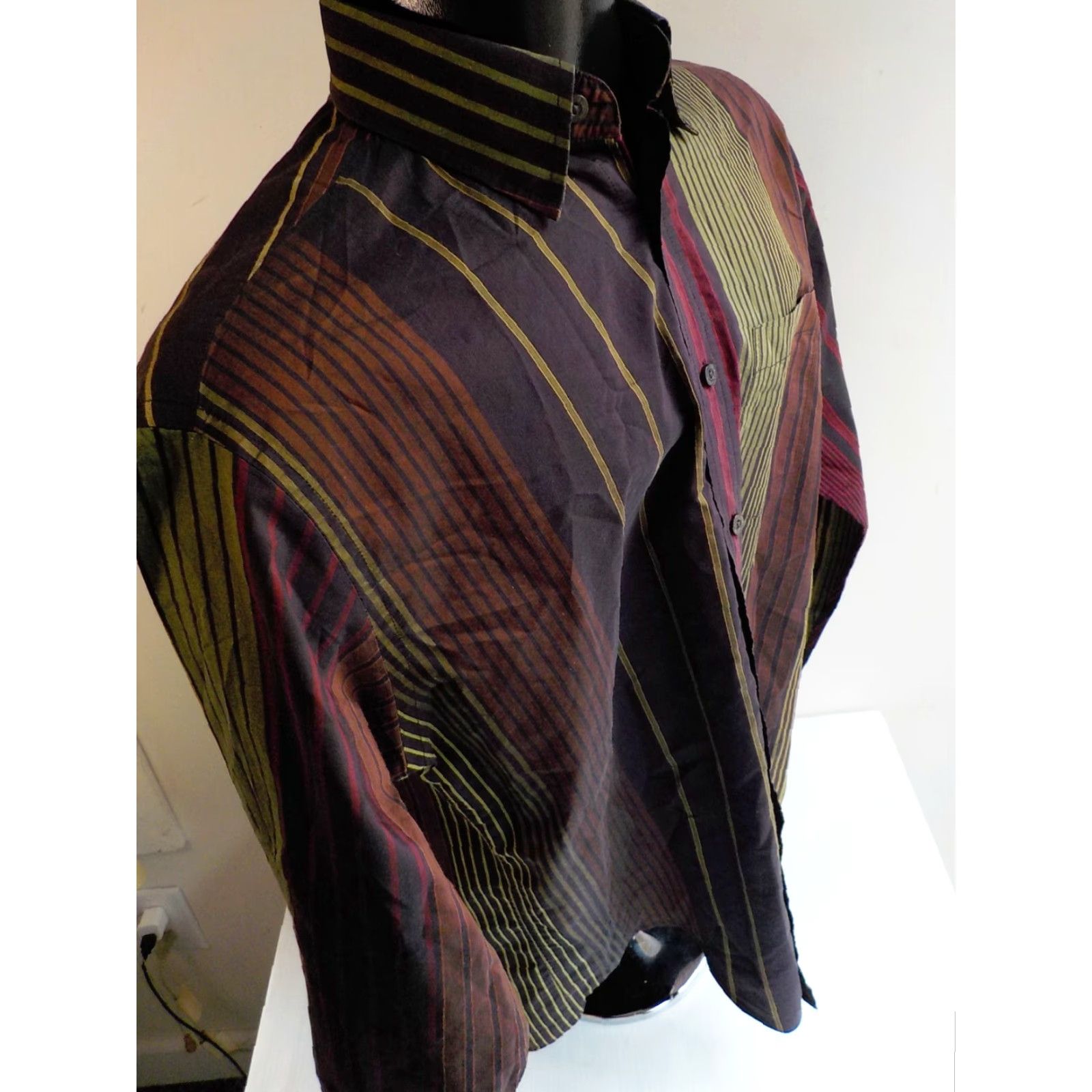 BUGATCHI BUGATCHI Uomo Striped Long Sleeve Shirt SZ S Purple Green Red Yellow Size US S / EU 44-46 / 1 - 3 Thumbnail