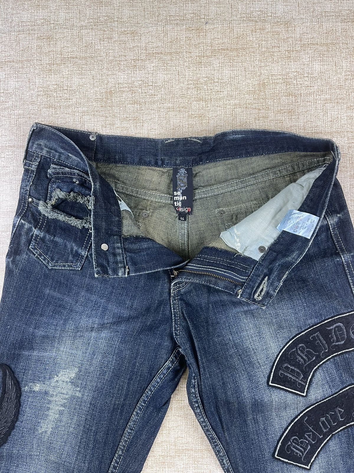 semanticdesign VINTAGE SEMANTIC DESIGN Punk Style Flared Patch Denim Pants Size US 34 / EU 50 - 17 Thumbnail