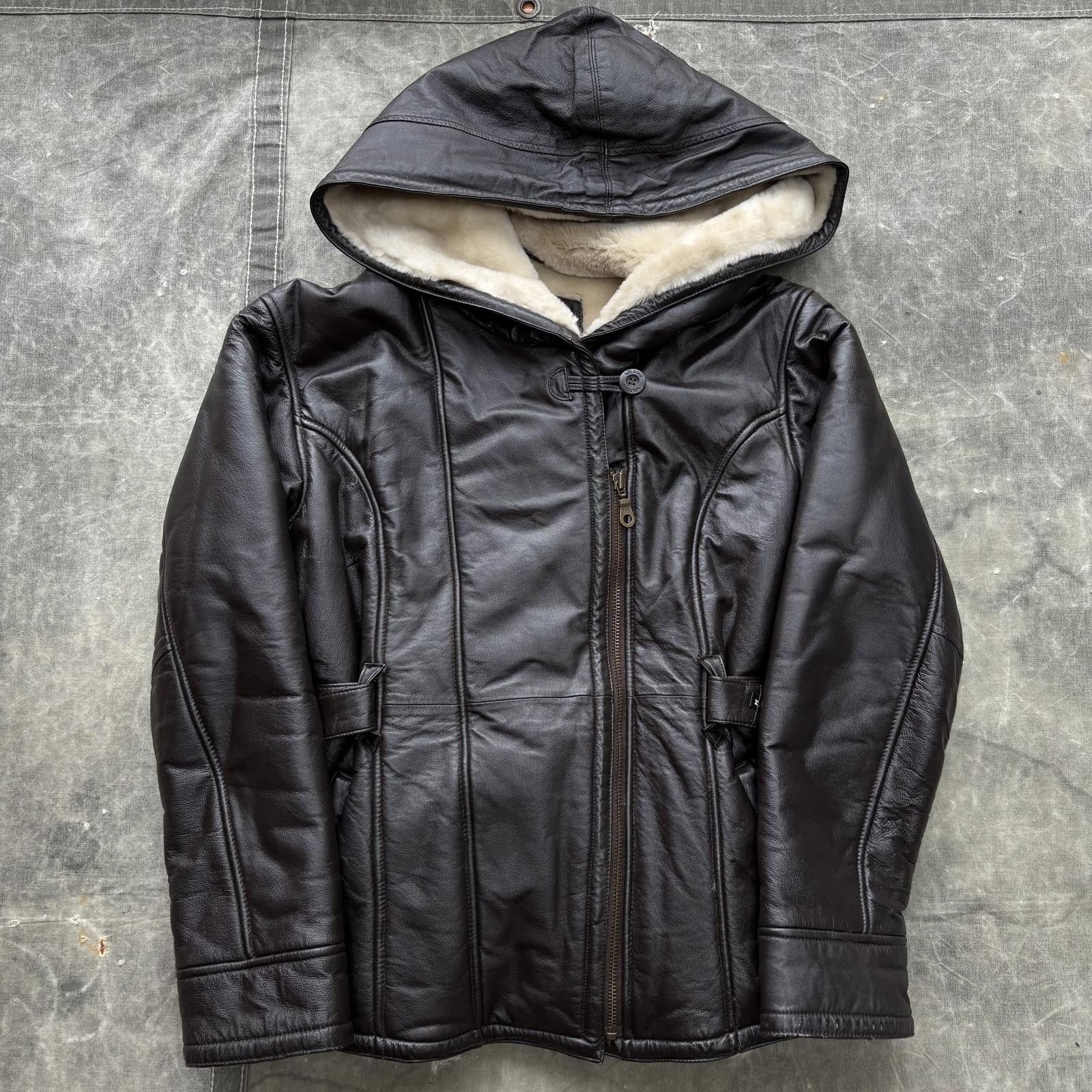 Vintage 90s Wilsons Leather Fur Lined Trim Hooded Jacket