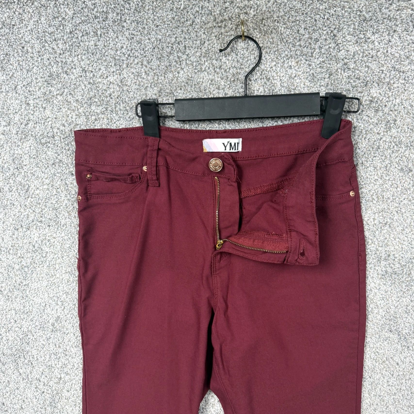 Vintage YMI Jegging Pants Womens L Burgundy Skinny Stretch Twill Pocketed Flat Front Zip Button Casual Preppy 30x26.5 Juniors Regular Rise 8.5-10.5 Size 36" / US 14 / IT 50 - 6 Thumbnail