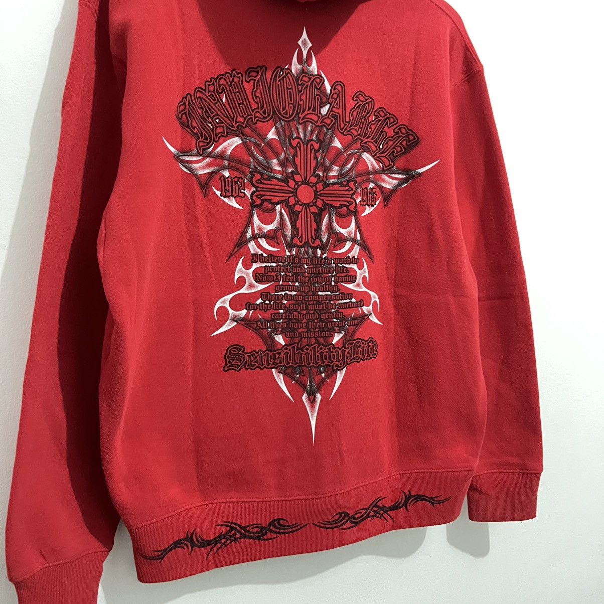 Japanese Brand Bayleaf Tribal Gothic Cross Hoodie - Red Graphic Pullover Size US M / EU 48-50 / 2 - 11 Thumbnail