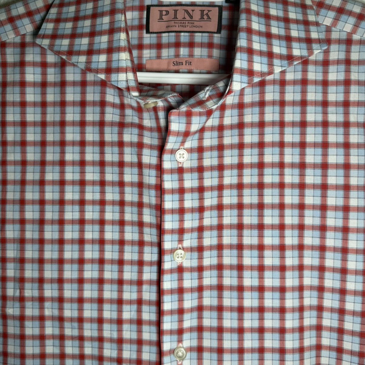 Thomas Pink Thomas Pink Slim Fit Check Button Down Shirt 17 43cm Red Size US XL / EU 56 / 4 - 3 Thumbnail