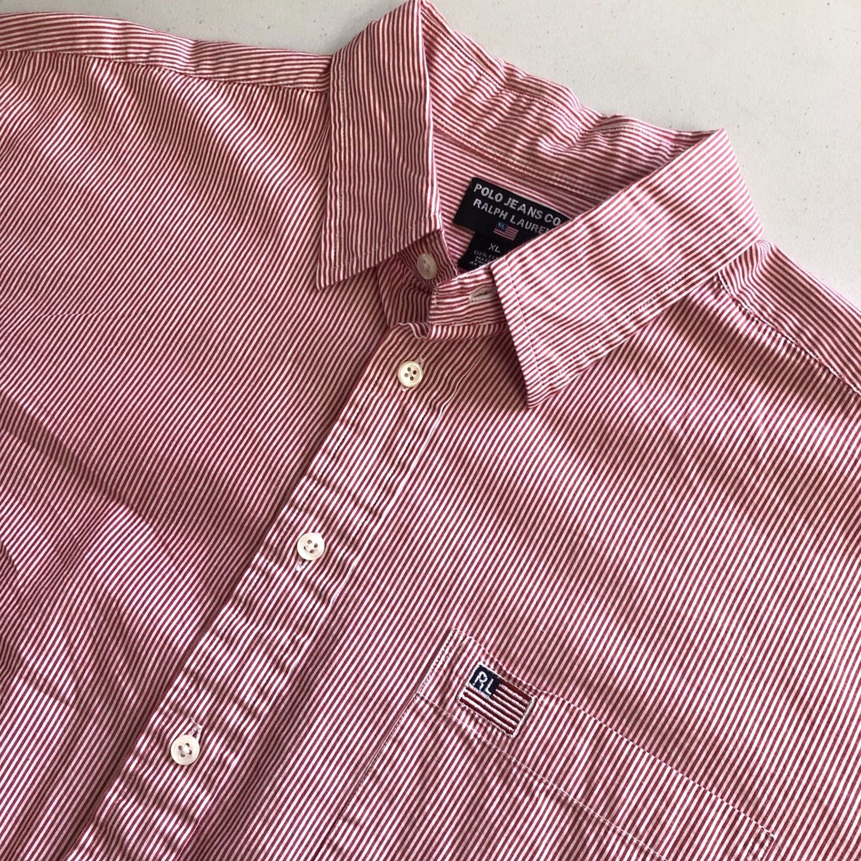 Vintage Polo Jeans Co Ralph Lauren Mens Dress Shirt XL Red White Striped Button-Down Formal Shirt Men XS? Size 46R - 2 Thumbnail