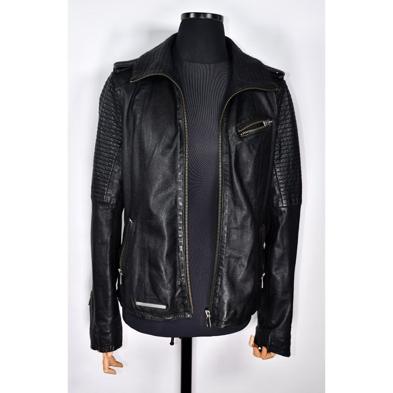 Superdry Superdry Leather Biker Jacket Women's L Black - 100% Genuine 51 cm Chest, Very Good Condition, Zip Closure, Casual Size L / US 10 / IT 46 - 2 Thumbnail
