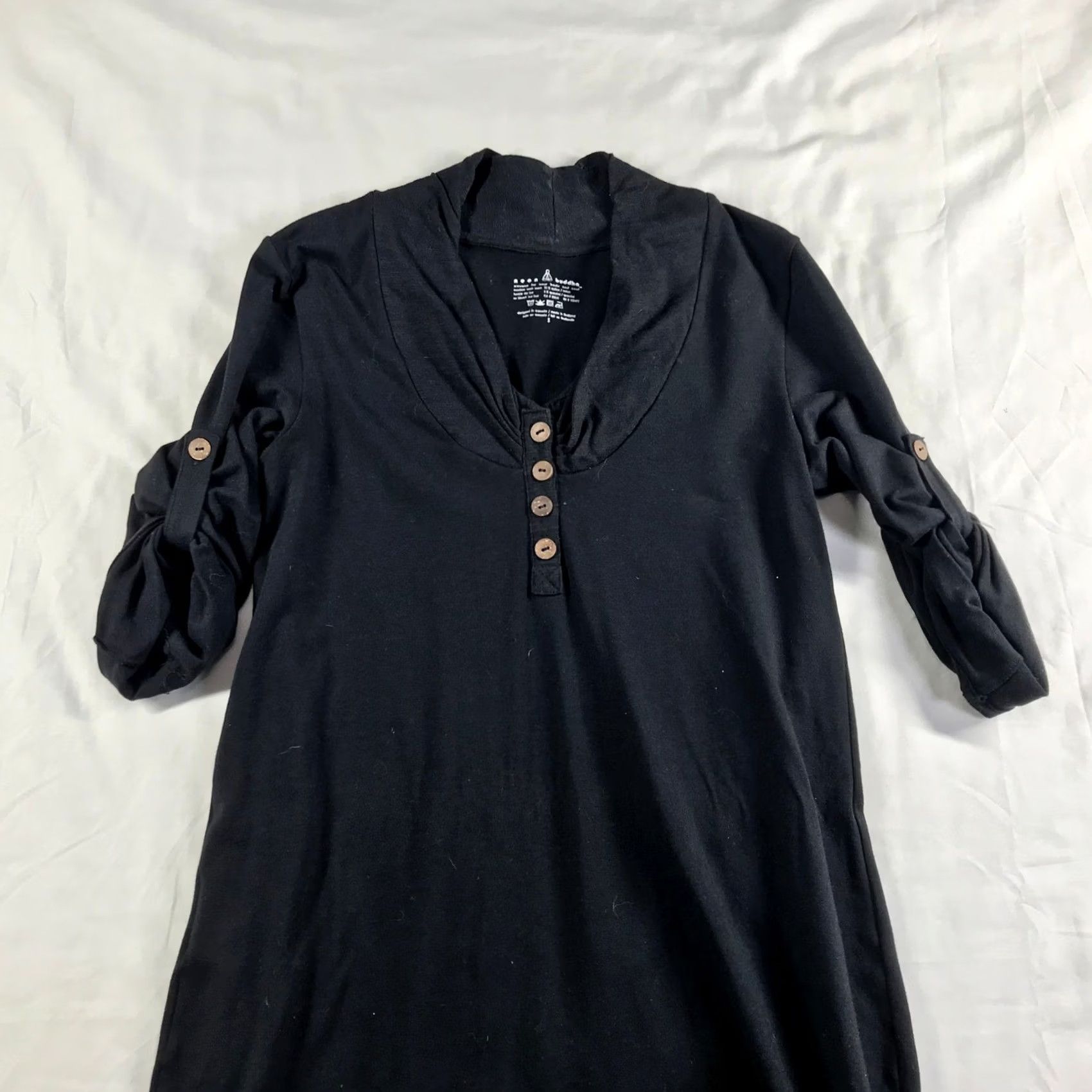 Vintage Neon Buddha Black Cotton Spandex Henley Midi Dress Small Size S / US 4 / IT 40 - 5 Thumbnail