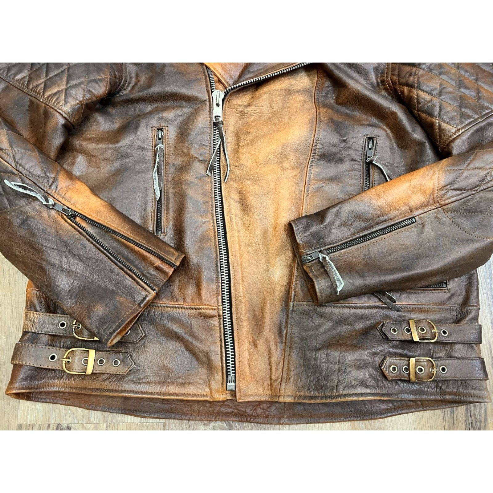 Vintage VINTAGE Patrick James James Leather Moto Jacket Brown Two-Tone 2XL EUC Jacket Mens Bomber Leather Zipper 2XL Brown Vintage Size US XXL / EU 58 / 5 - 4 Thumbnail