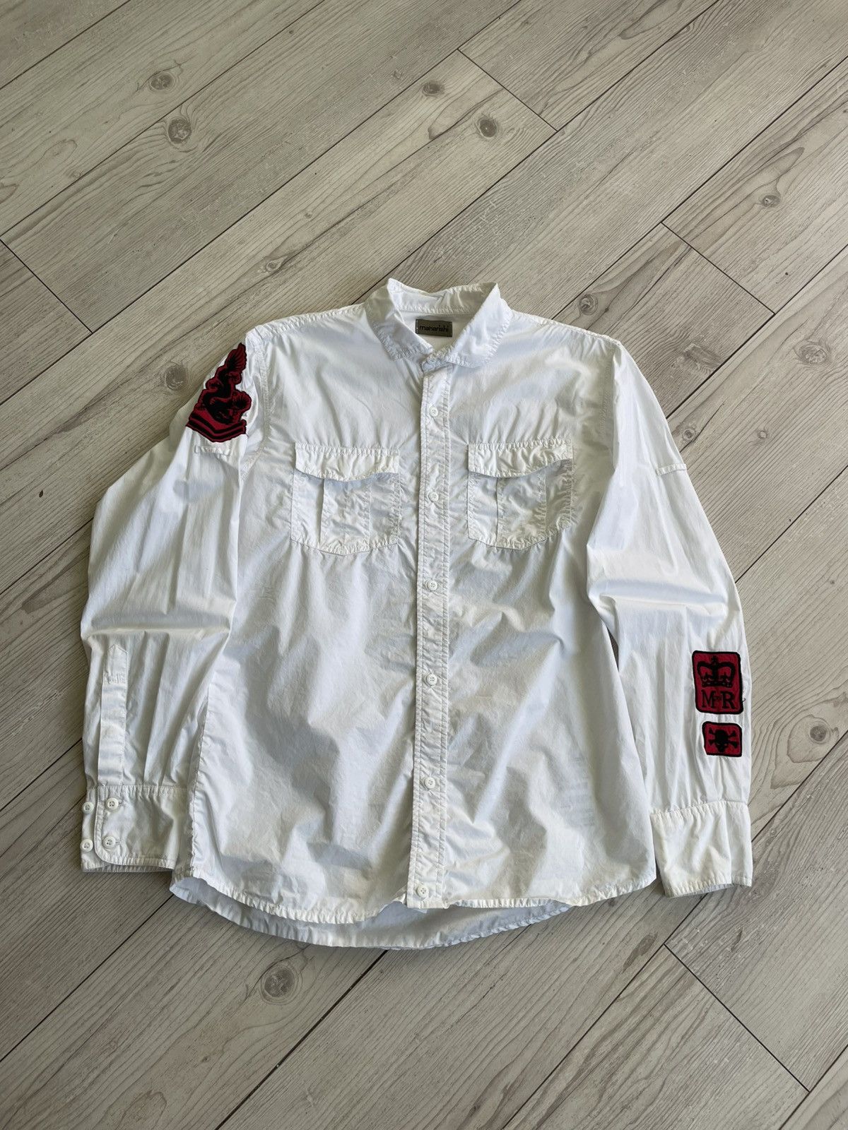 Maharishi Maharishi White Military Shirt w/ Red Dragon Patches Size US M / EU 48-50 / 2 - 1 Thumbnail
