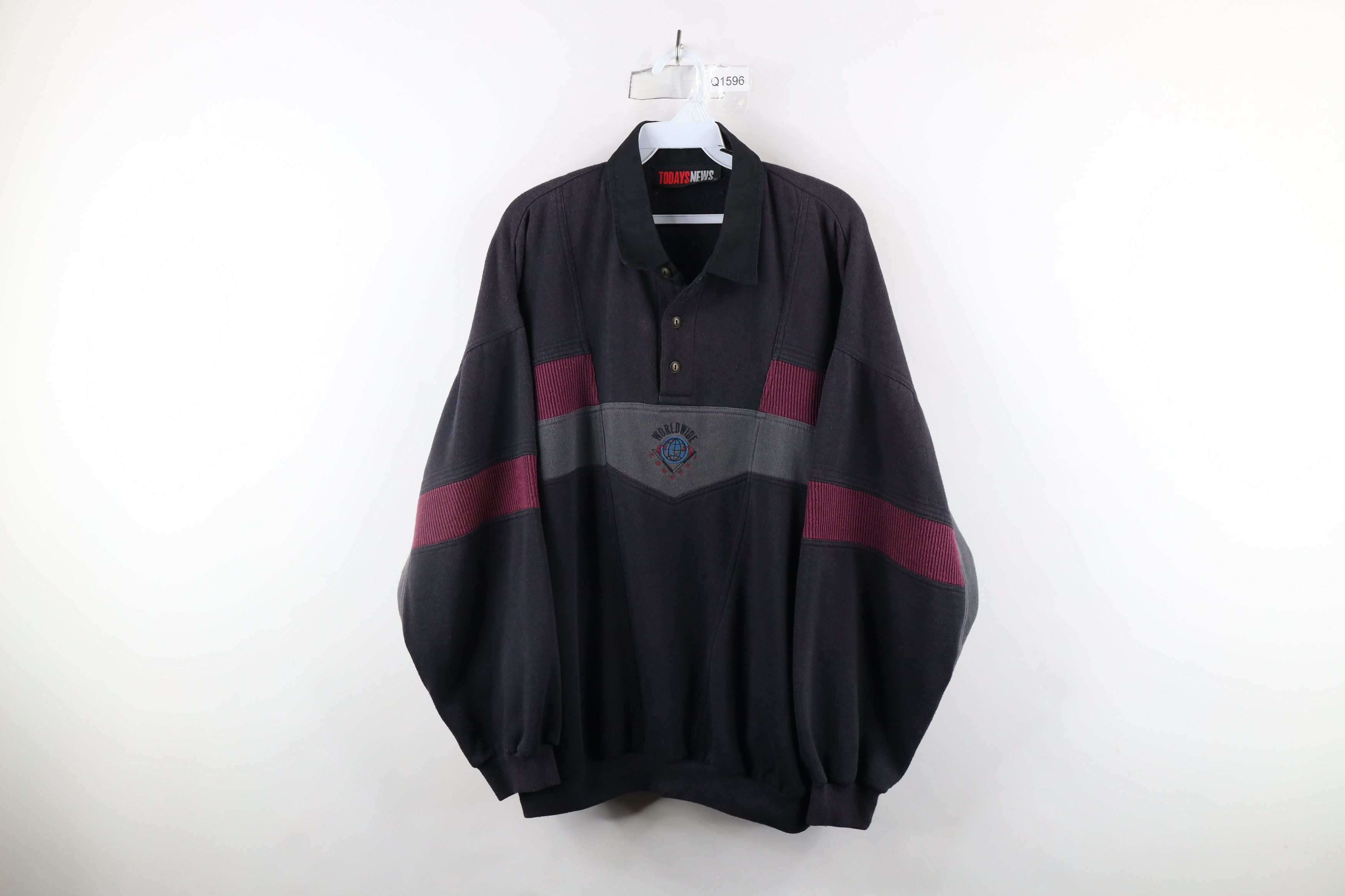 Vintage Vintage 90s Streetwear Block Collared Pullover Sweatshirt Size US XL / EU 56 / 4 - 1 Thumbnail