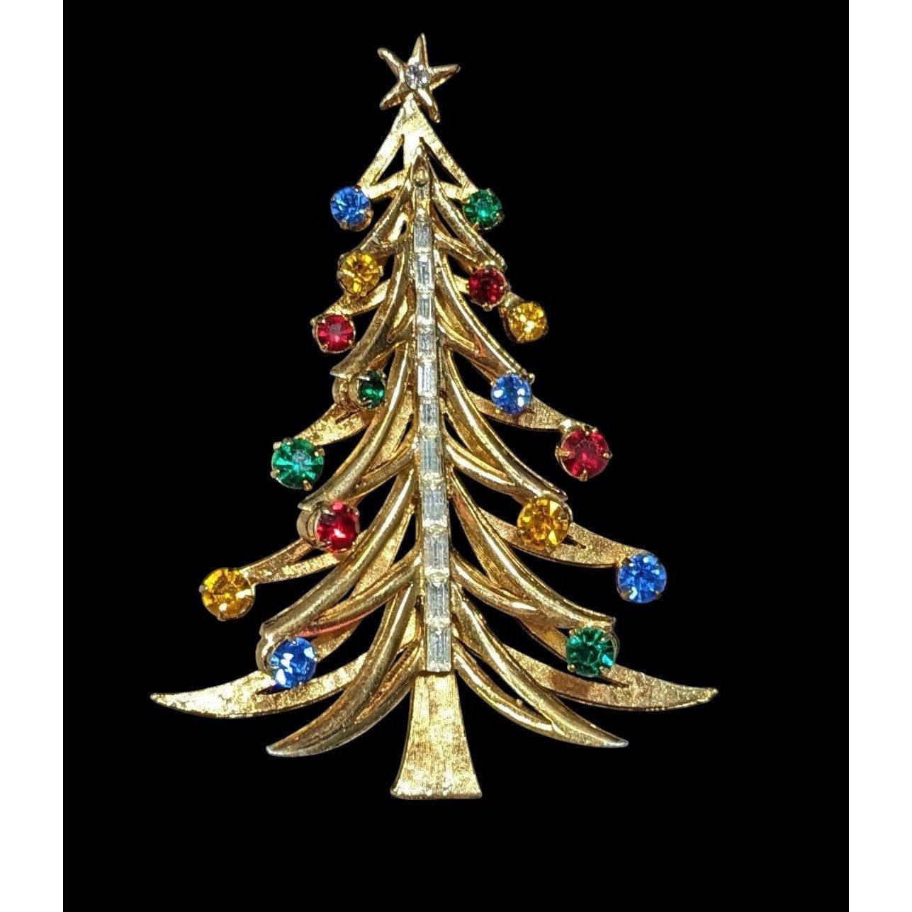 Brooks Vintage HTF Brooks Gemmed Gold Tone Christmas Tree Brooch Size ONE SIZE - 1 Thumbnail