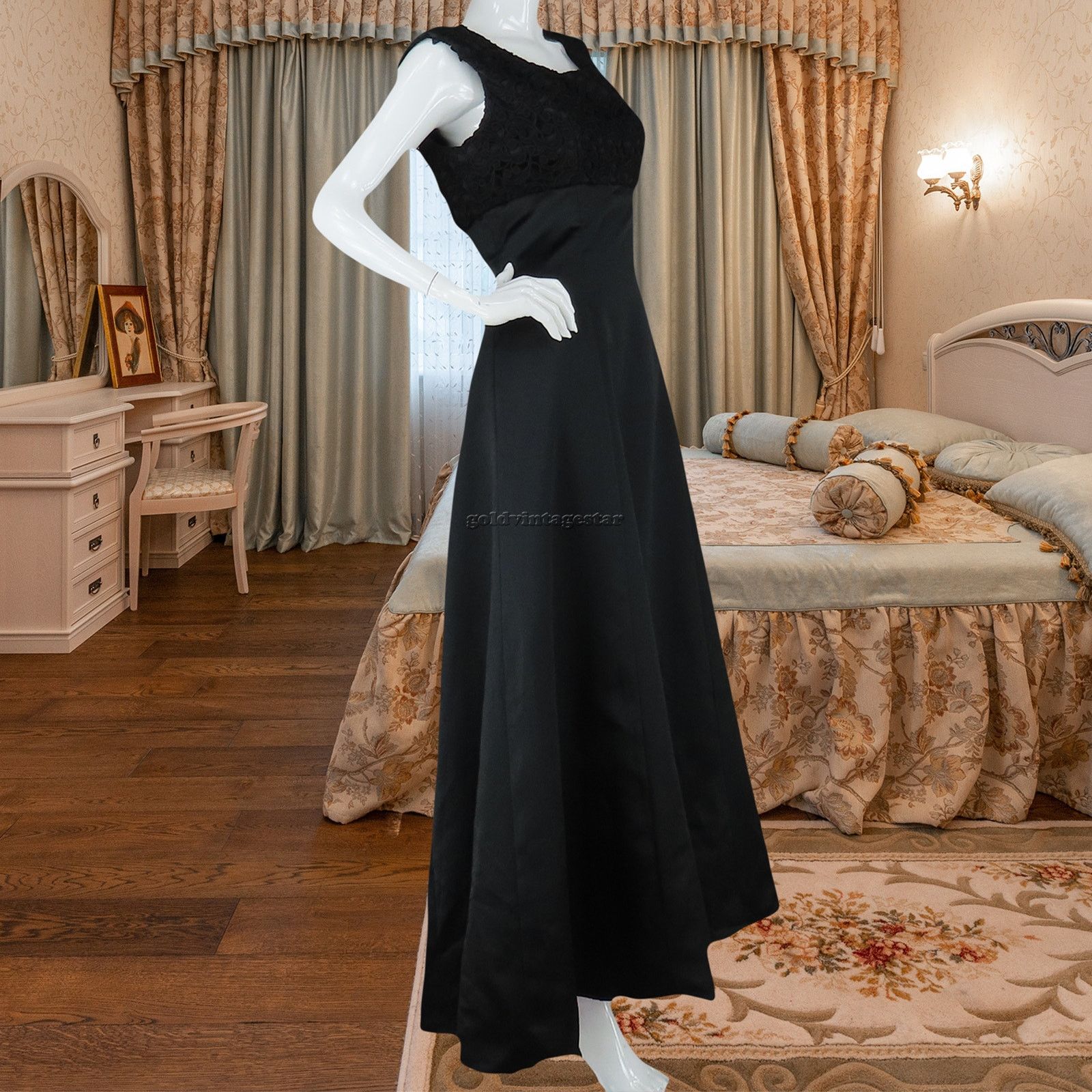 Other Elegant Vintage Black Embroidered Evening Gown Maxi Dress M Size M / US 6-8 / IT 42-44 - 3 Thumbnail