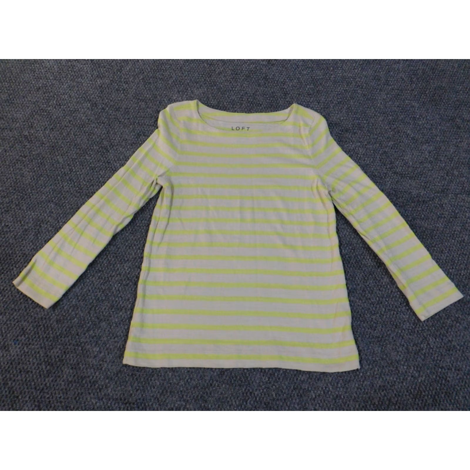 Ann Taylor Ann Taylor Loft Shirt Women's Small Green Striped Knit Pullover Round Neck Casual Long Sleeve Cotton Rayon Blouse Basics Continuous Stretch Size S / US 4 / IT 40 - 4 Thumbnail
