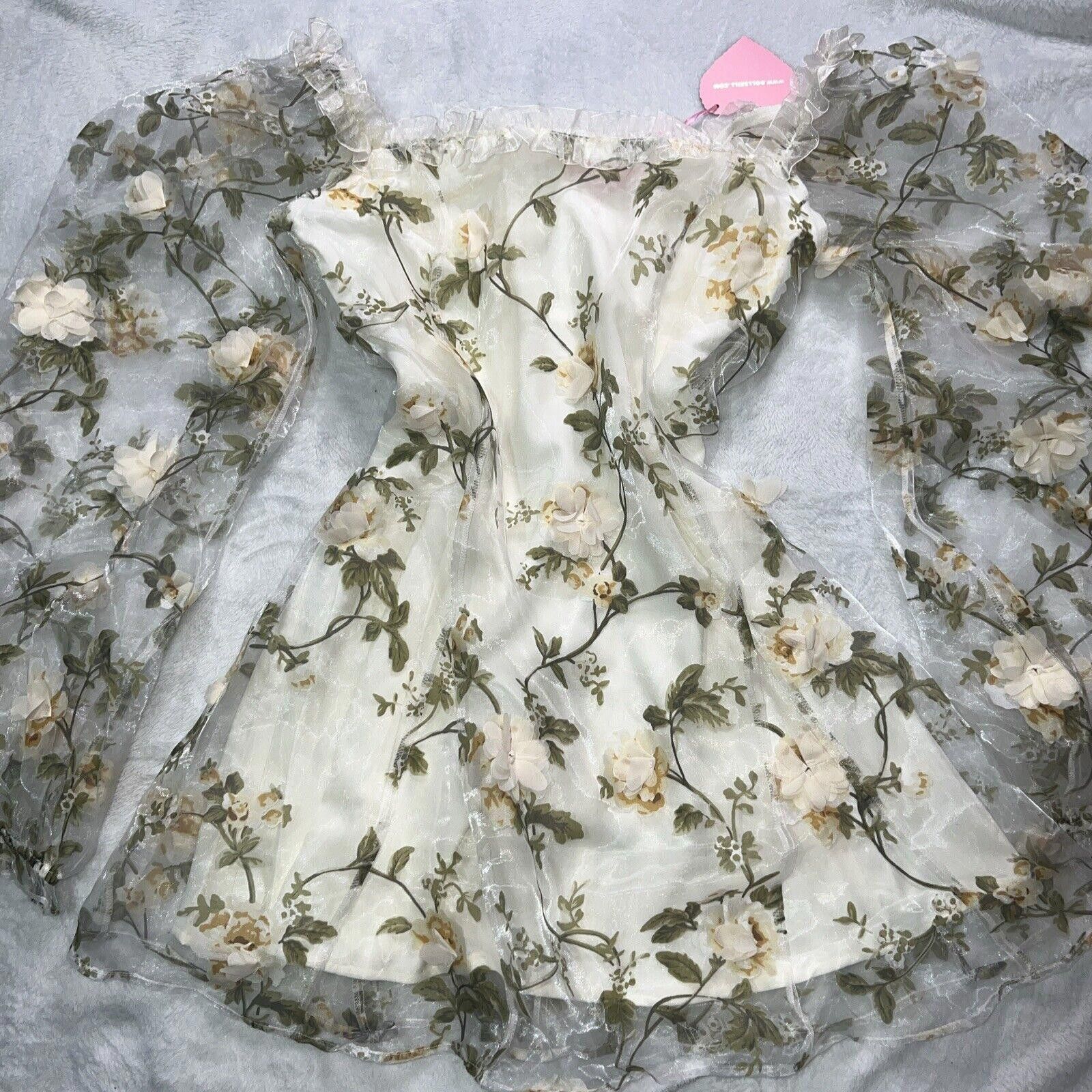 Designer Sugar Thrillz Multiple Proposals Floral Cream Mini Dress Size L / US 10 / IT 46 - 2 Thumbnail