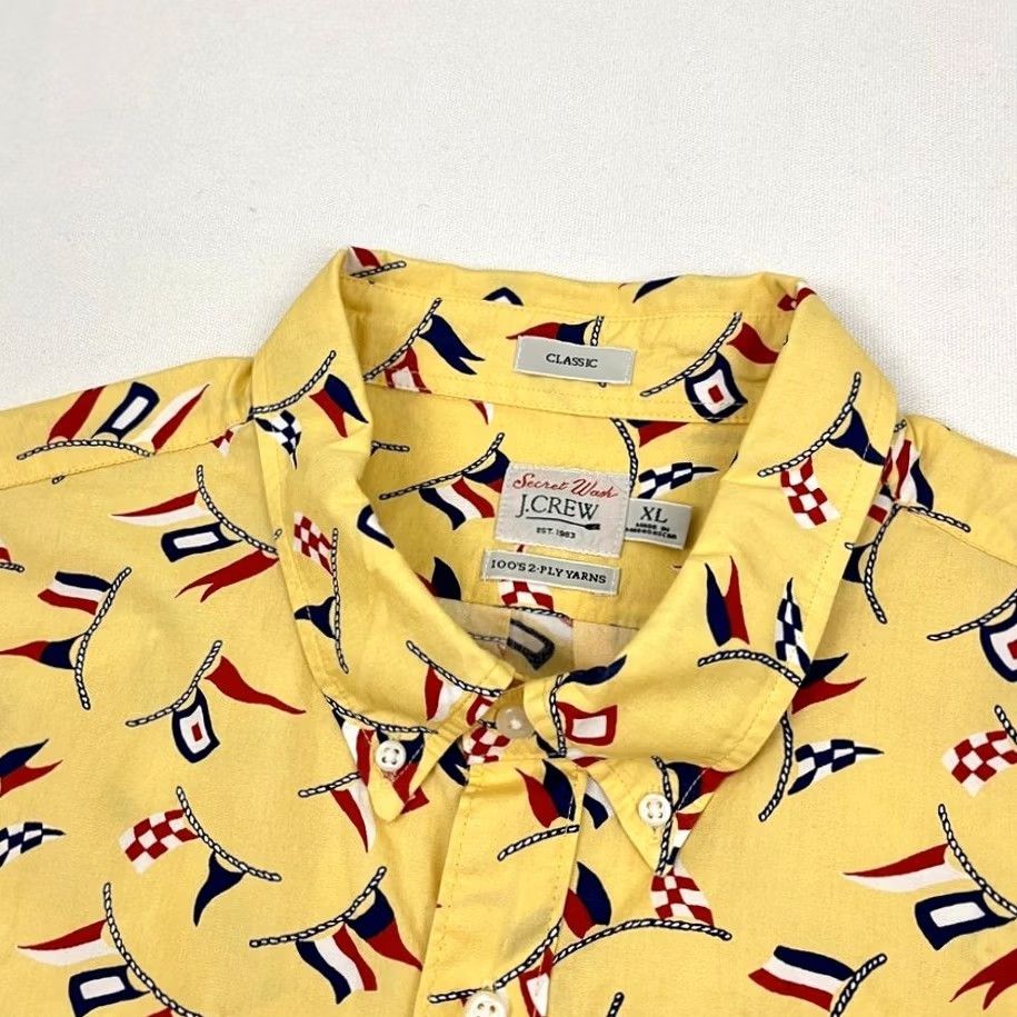 J.Crew J.CREW Shirt Mens XL Yellow Flag Sailing Nautical 100's 2-Ply Yarns Button-Up Short Sleeve Casual Classic Outdoor Size US XL / EU 56 / 4 - 2 Thumbnail