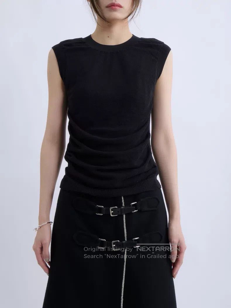 Helmut Lang Helmut Lang Black 3D Pleated Sleeveless Top Size S / US 4 / IT 40 - 6 Thumbnail