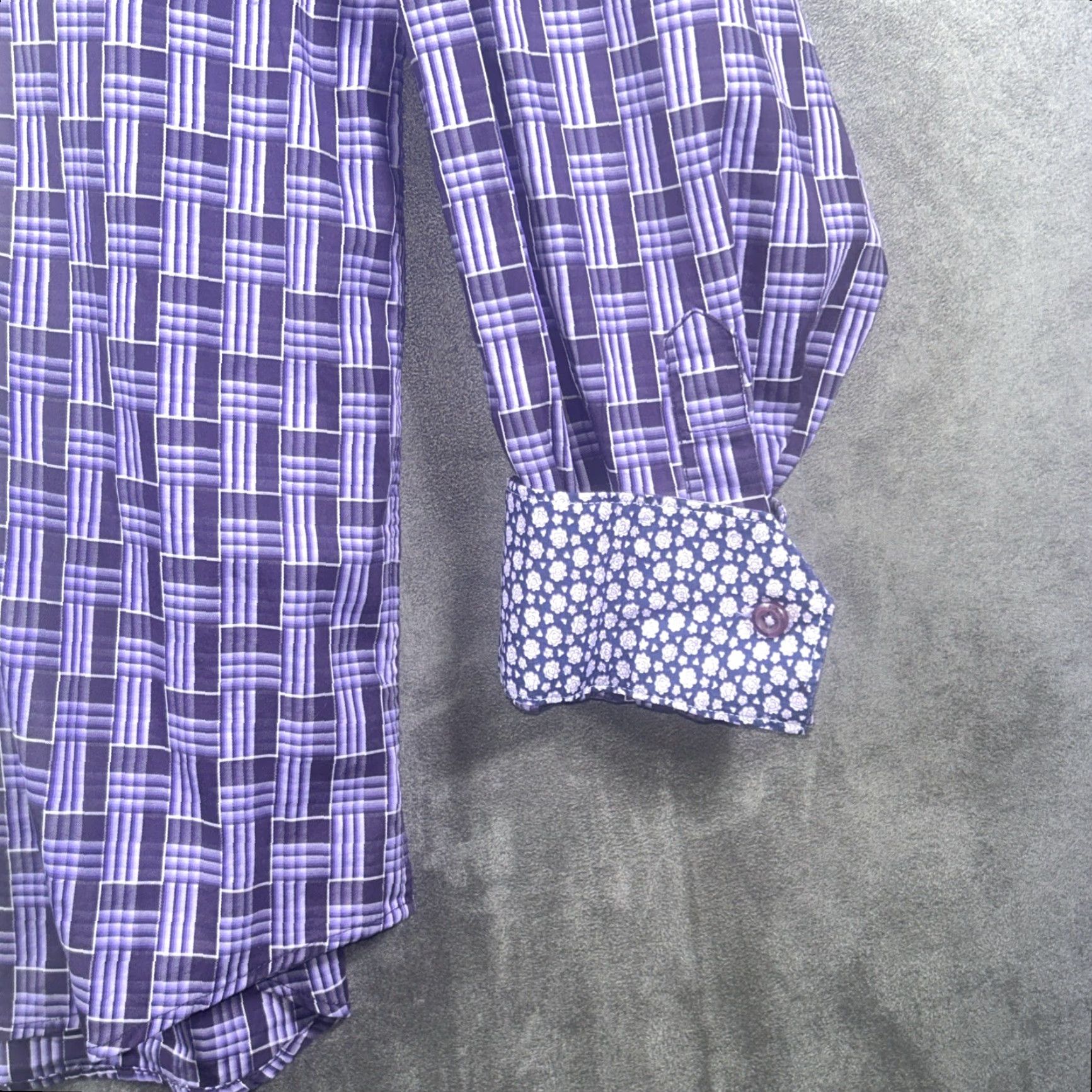 BUGATCHI Bugatchi Uomo Shirt XL Purple Cotton Long Sleeve Button-Up Flip Cuff Geometric Mens Size US XL / EU 56 / 4 - 5 Thumbnail