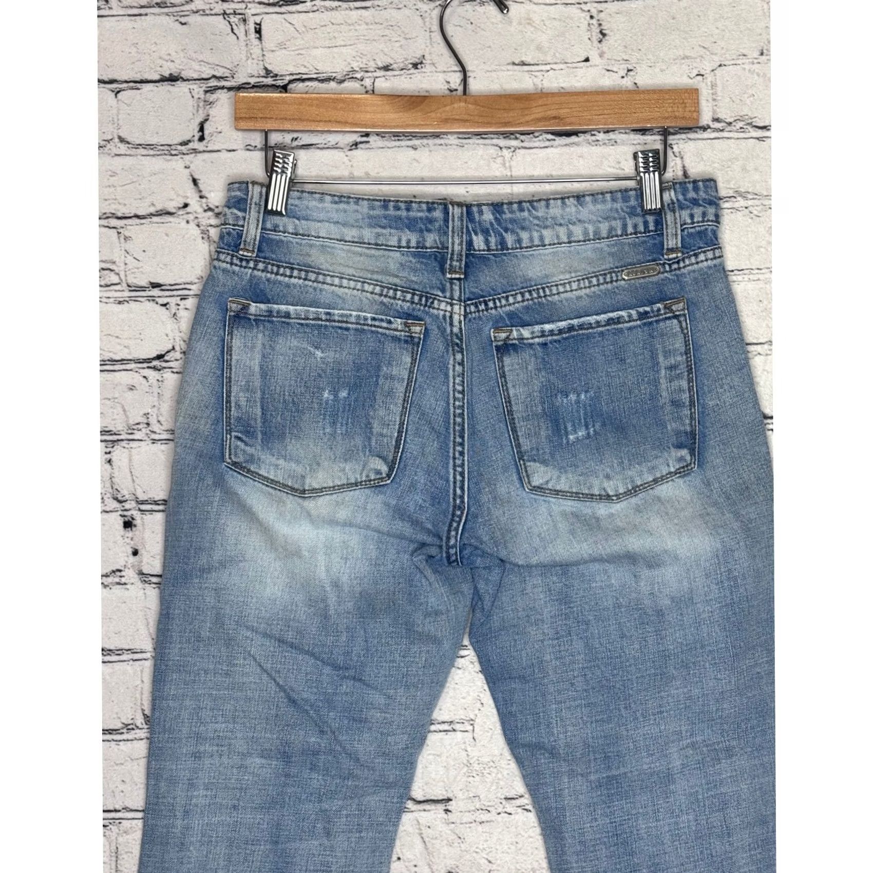 Vintage KanCan Jeans Womens Size 7 Distressed Light Wash Denim Boyfriend Crop Jeans Size 28" / US 6 / IT 42 - 6 Thumbnail