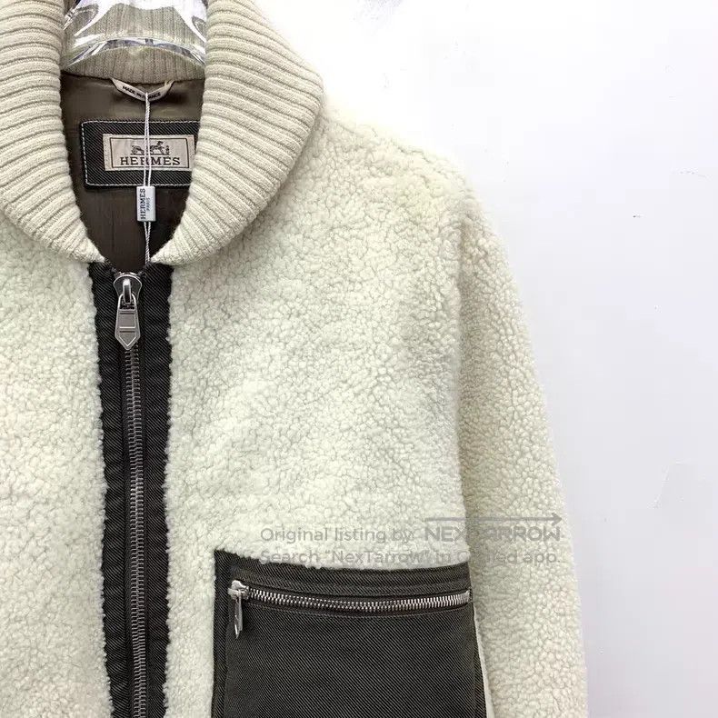 Hermes Hermes White Collar Zip Wool Faux Fur Baseball Jacket Size M / US 6-8 / IT 42-44 - 3 Thumbnail