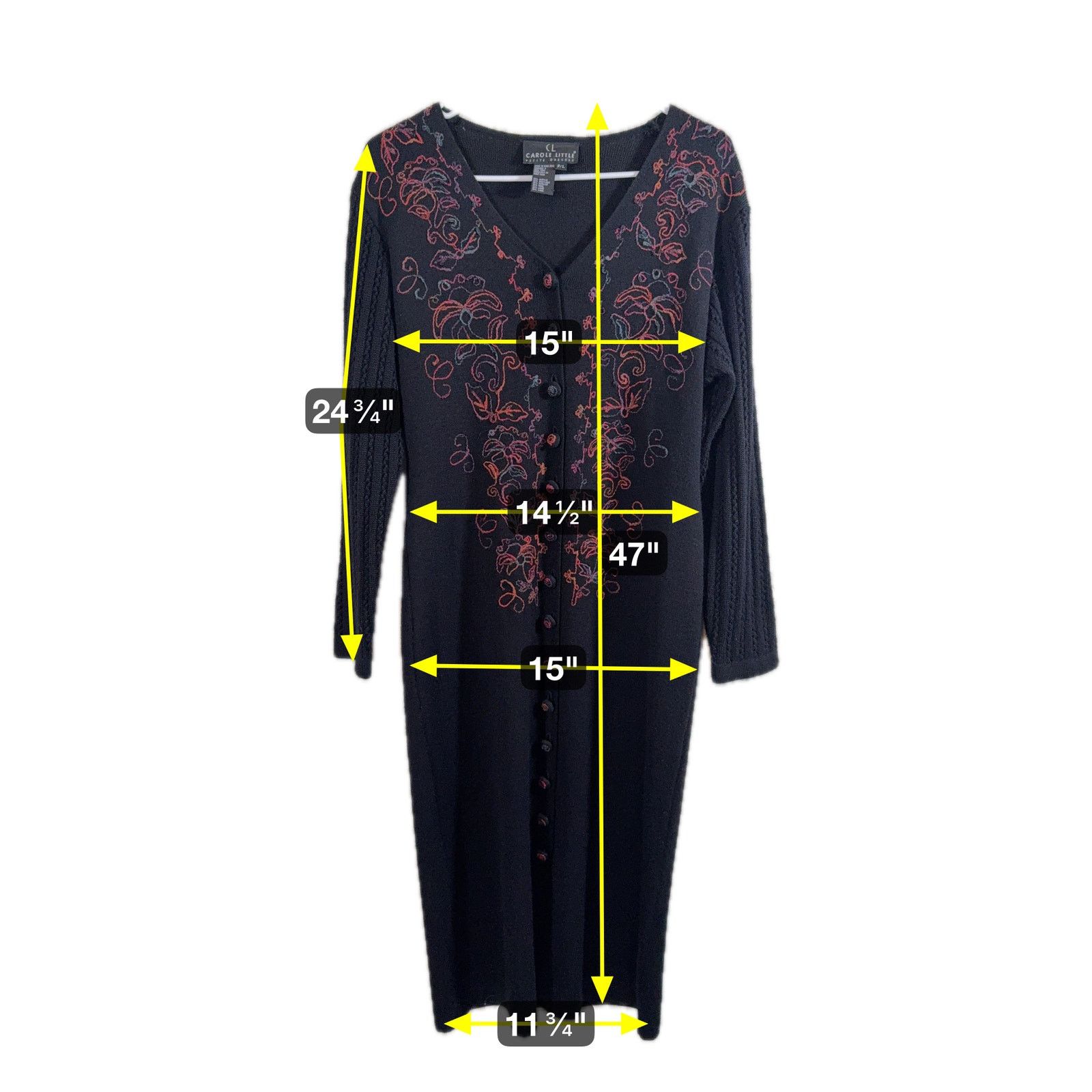 Vintage Vintage Carole Little Knit Sweater Dress Embroidered Size L / US 10 / IT 46 - 2 Thumbnail