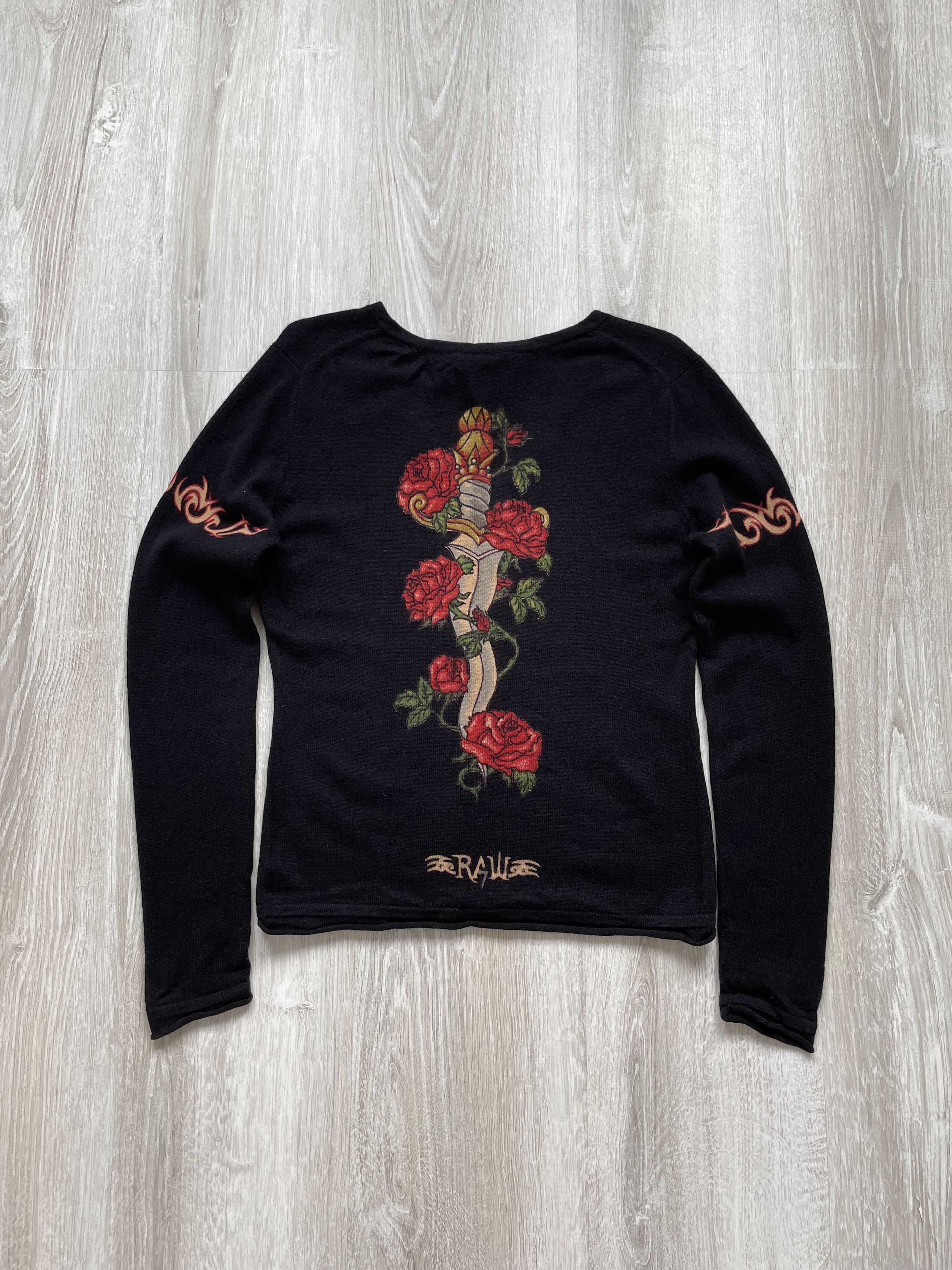 If Six Was Nine Vintage Y2K RAW Tattoo Roses Cashmere Cardigan Size M / US 6-8 / IT 42-44 - 4 Thumbnail