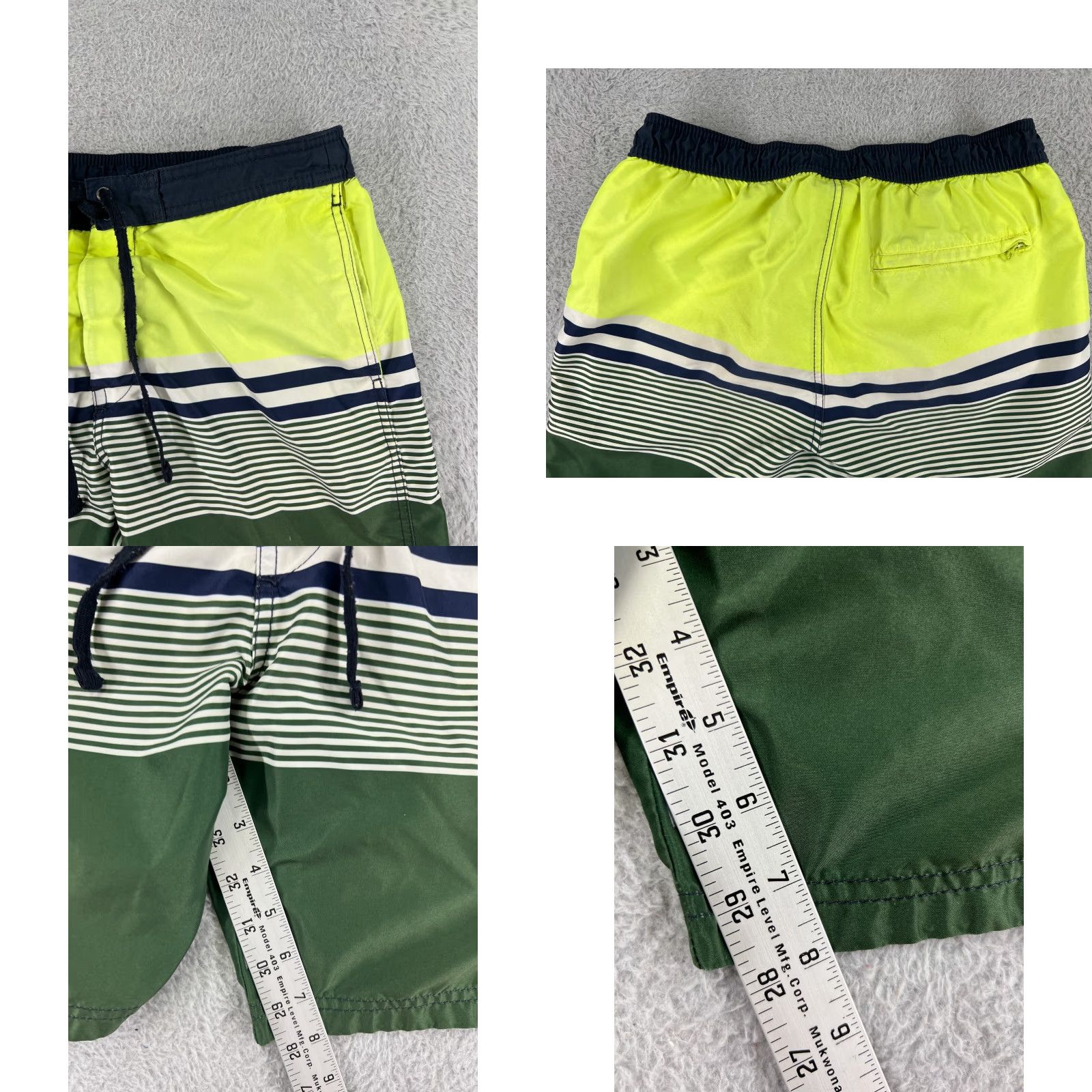 H&M H&M Mens Small Green Yellow Board Shorts Swim Trunks Beach Hi-Viz Polyester Striped Pattern Size US 29 - 8 Thumbnail