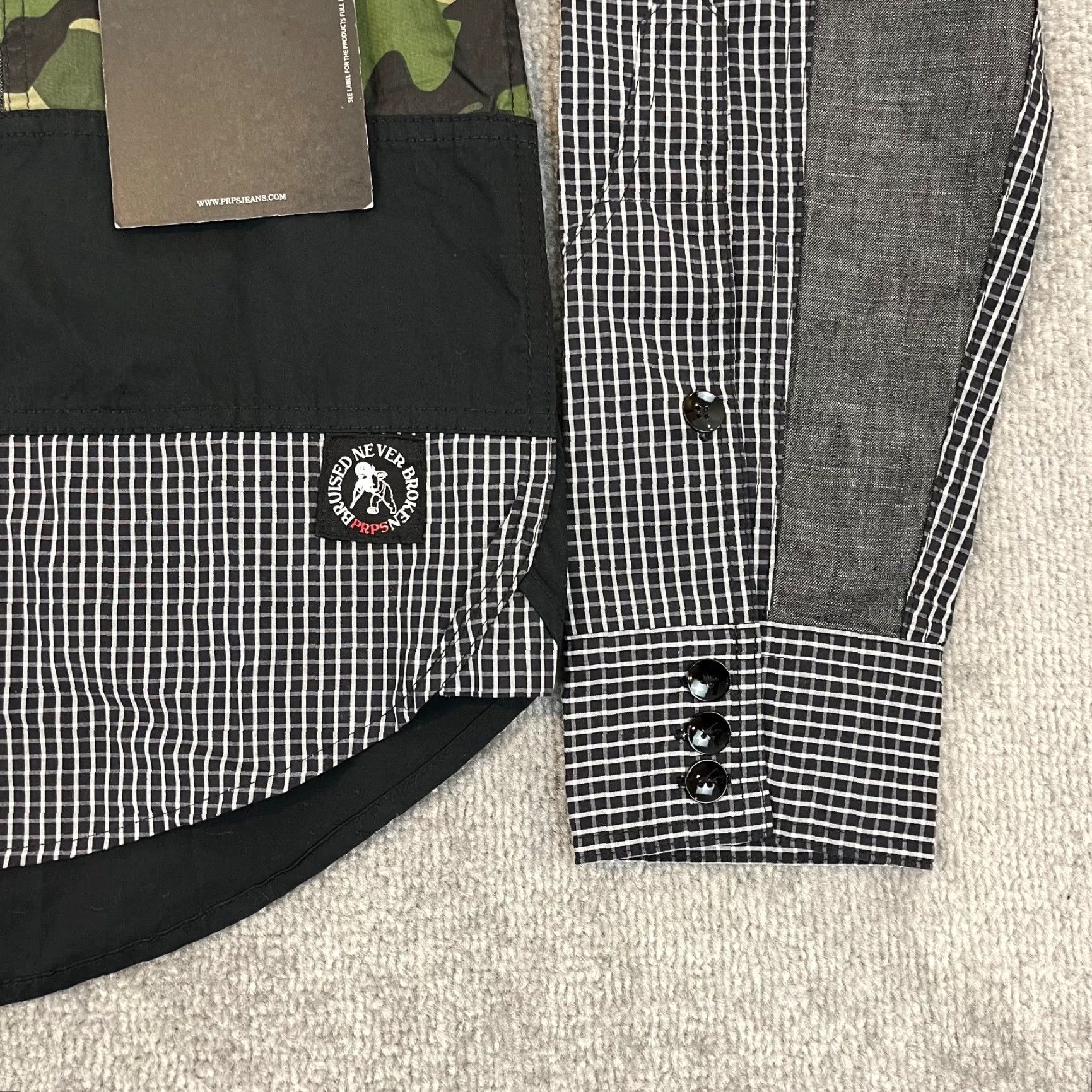 Prps PRPS Button-Up Shirt Men's XL Patchwork Camo Black Plaid Long Sleeve Multicolor Casual Size US XL / EU 56 / 4 - 5 Thumbnail