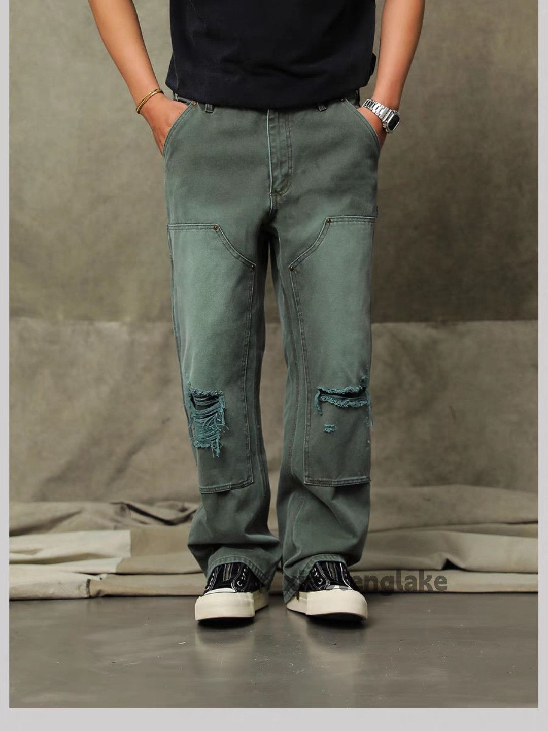 Utility skate hiphop loose baggy carpenter ripped jeans