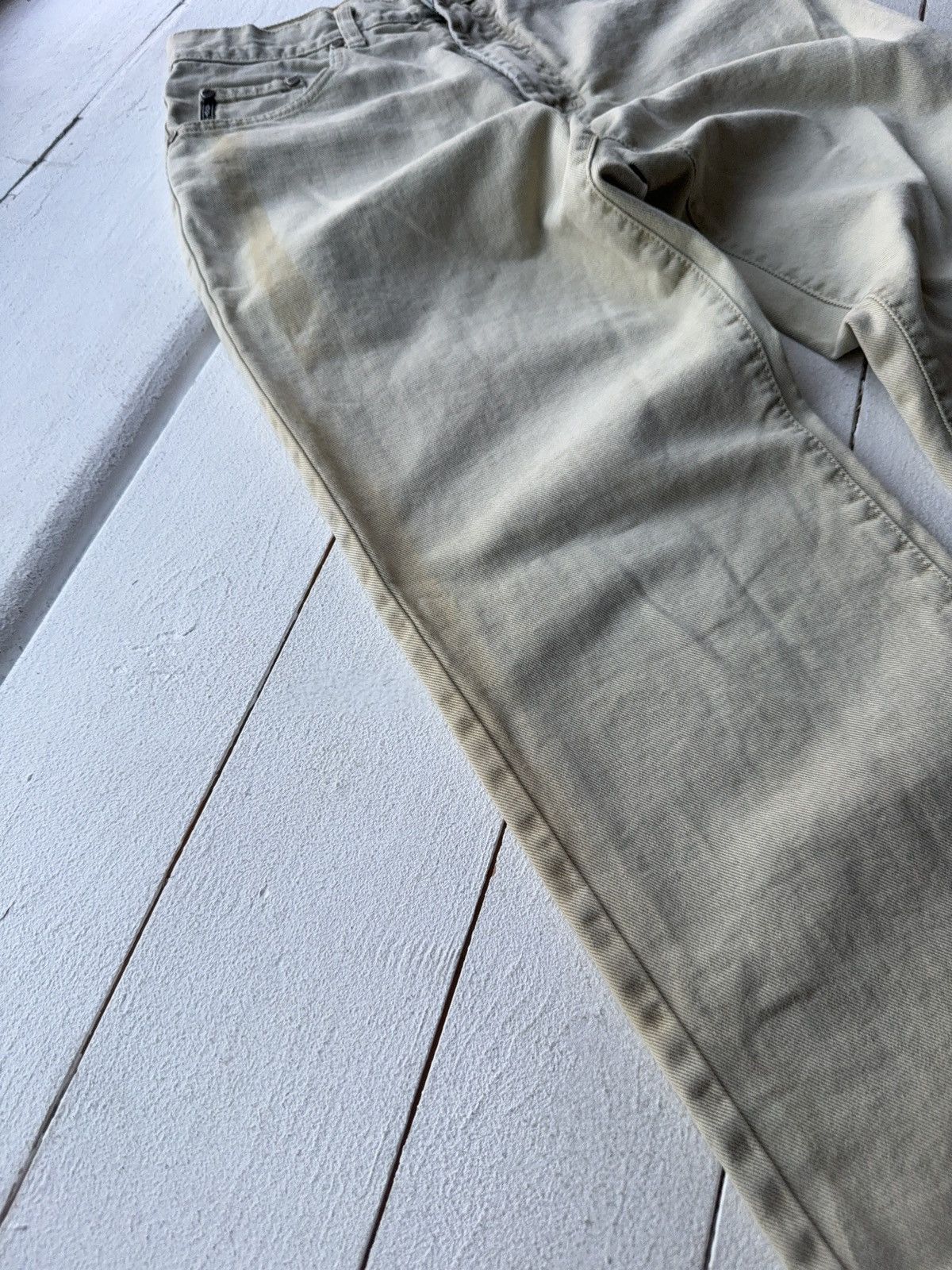 Armani Vintage 90s Distressed Armani Jeans Beige Straight Fit Pant Size US 33 - 5 Thumbnail